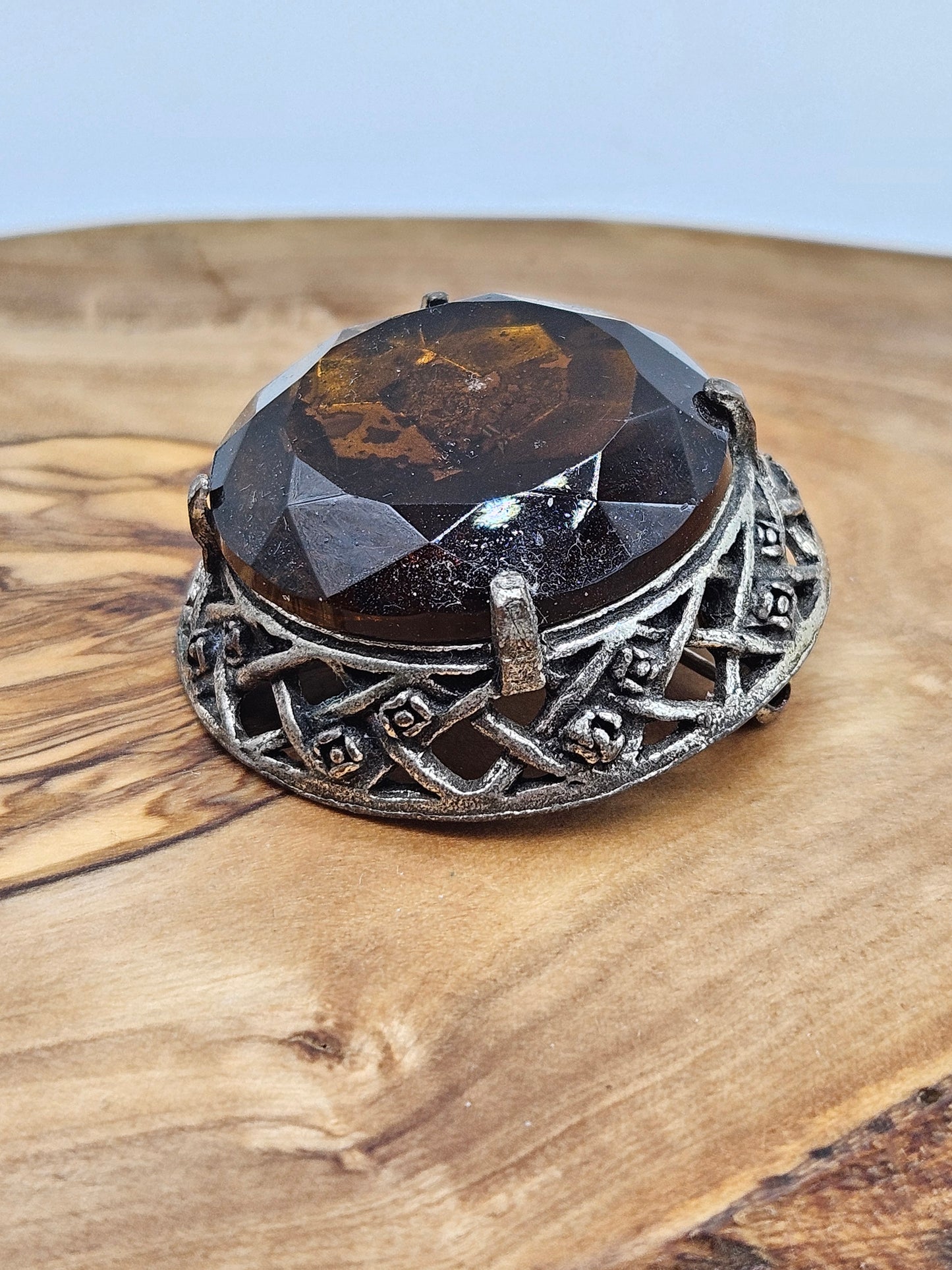 Vintage Large Scottish brooch with Large Amber Colour gemstones.