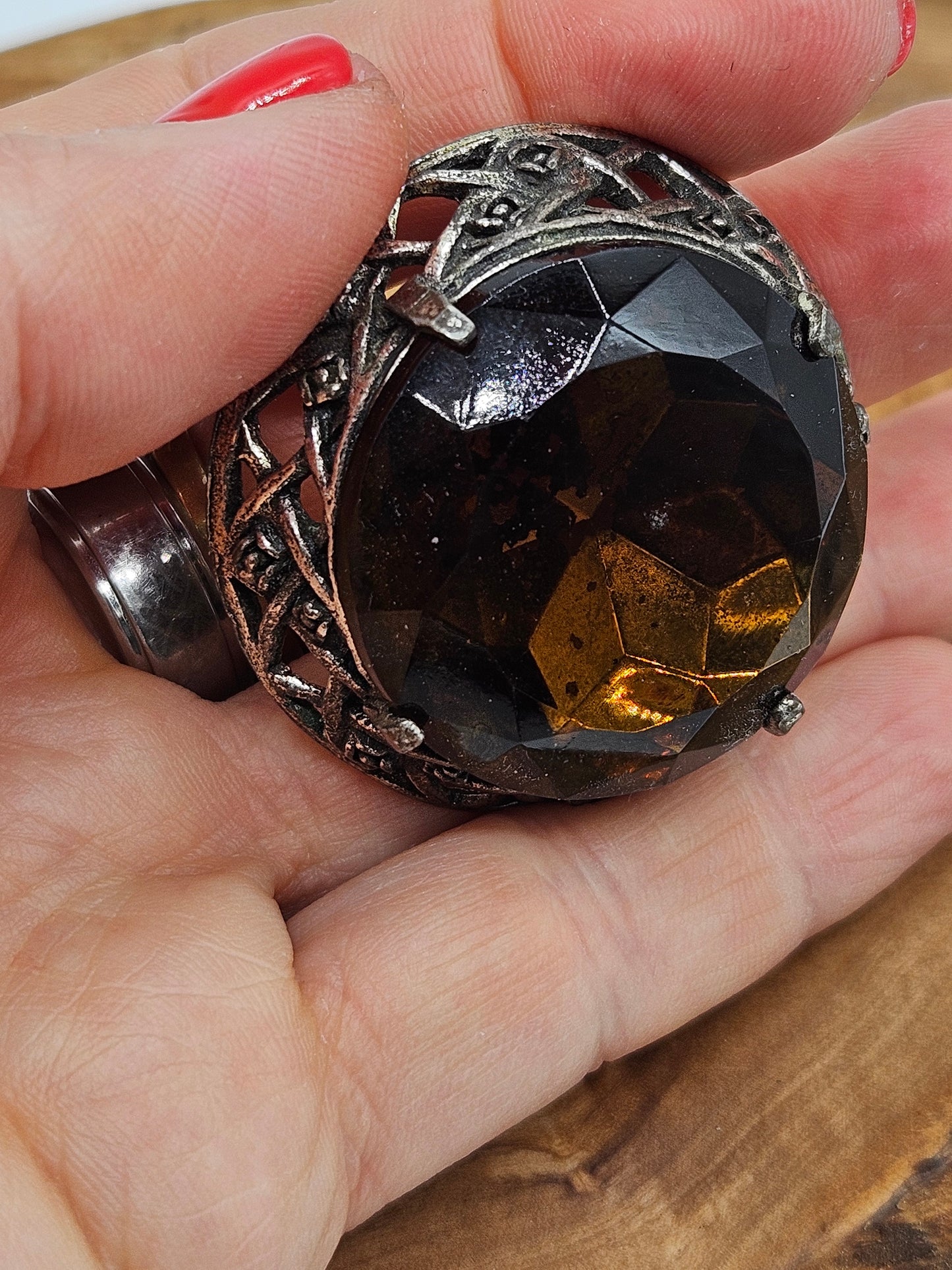 Vintage Large Scottish brooch with Large Amber Colour gemstones.
