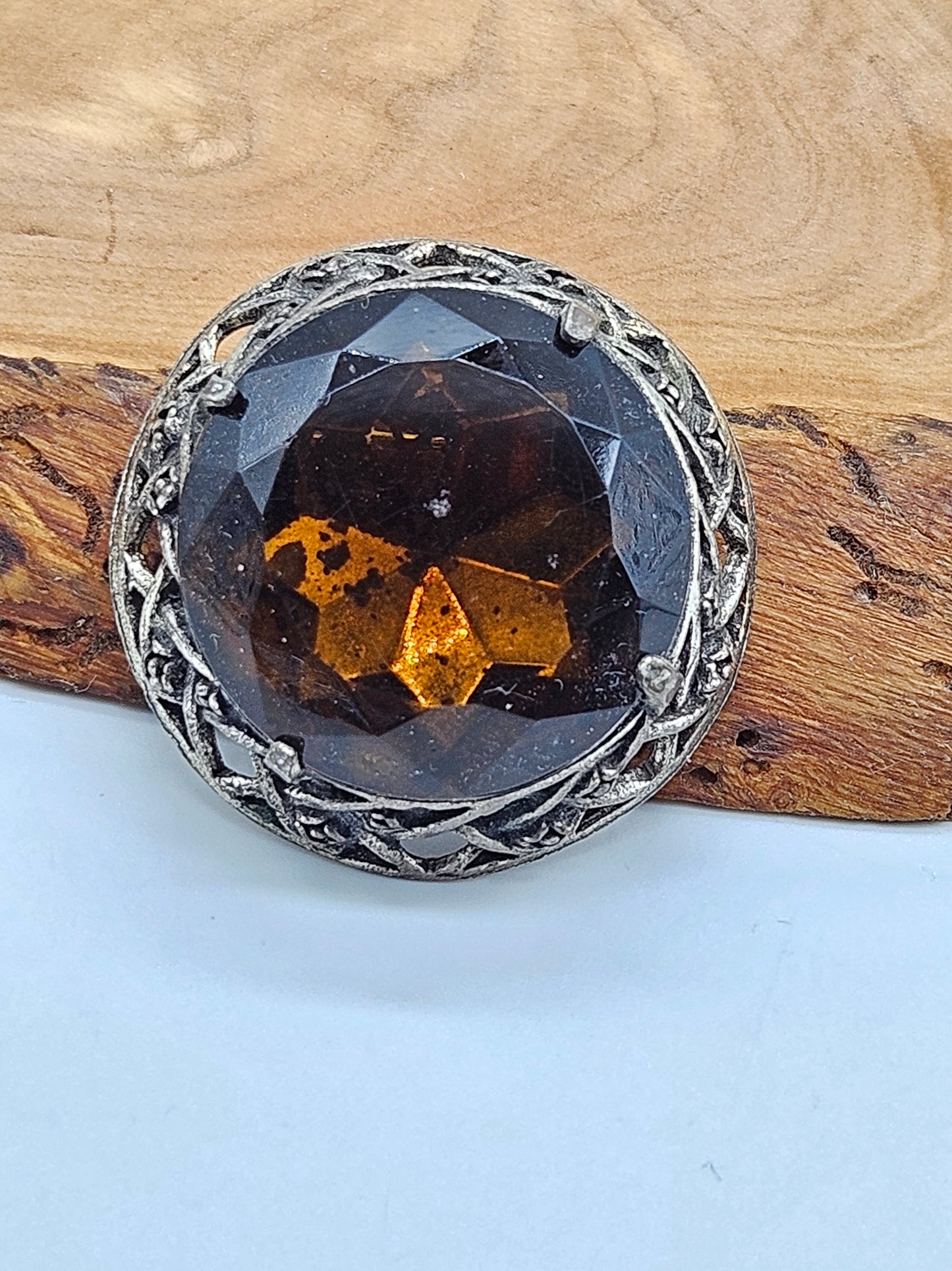 Vintage Large Scottish brooch with Large Amber Colour gemstones.
