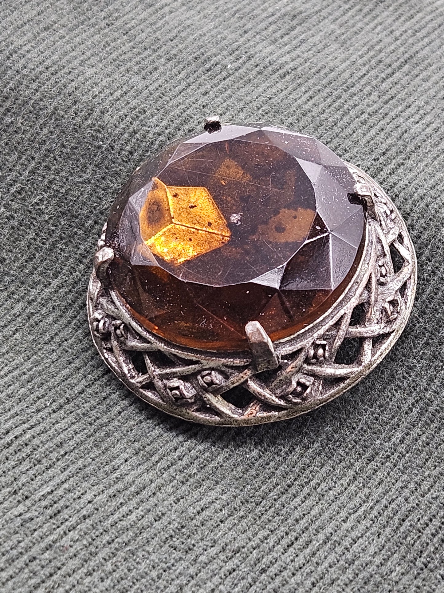 Vintage Large Scottish brooch with Large Amber Colour gemstones.