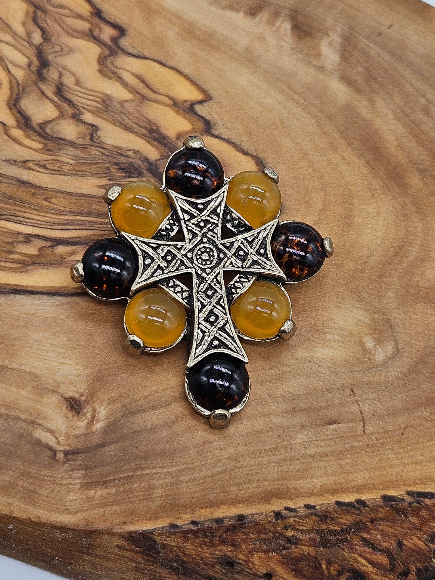 Vintage Scottish style brooch - The Cross with Scottish gemstones.