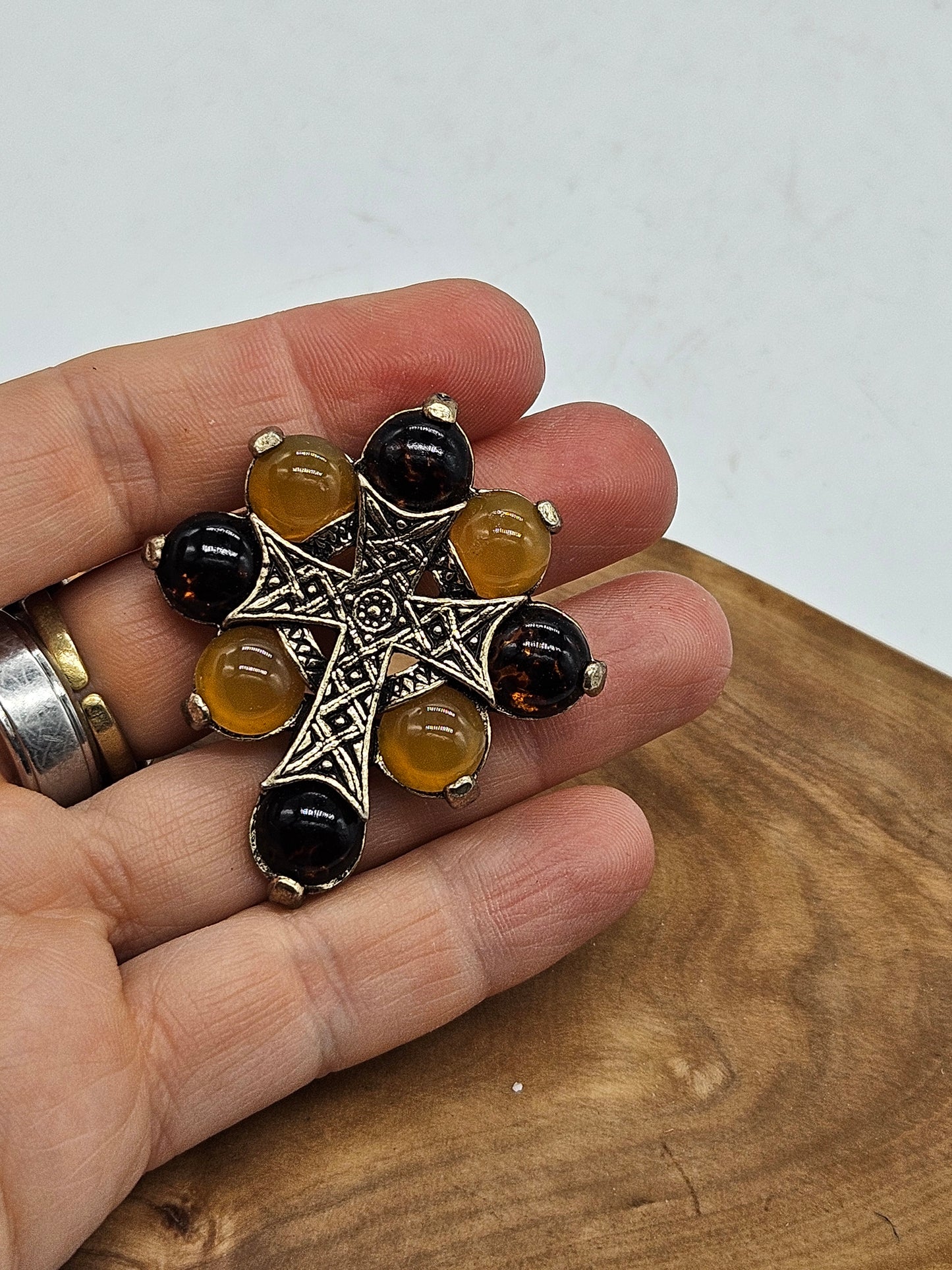 Vintage Scottish style brooch - The Cross with Scottish gemstones.