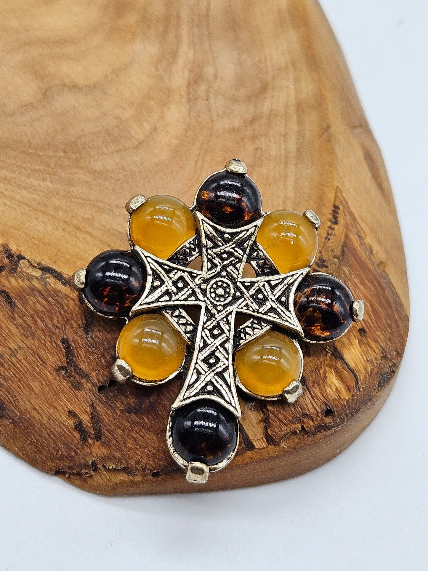 Vintage Scottish style brooch - The Cross with Scottish gemstones.