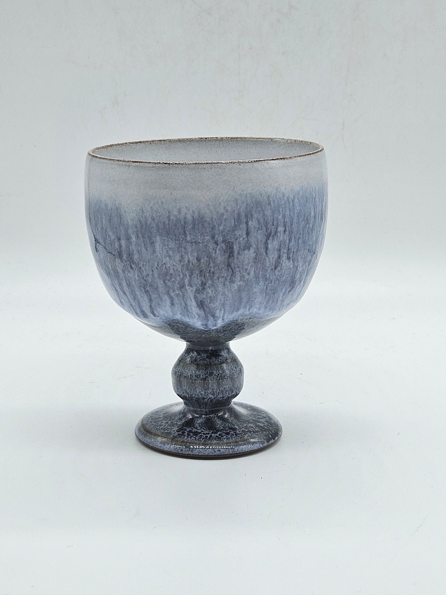 Studio pottery blue glazed wine goblet, VGC