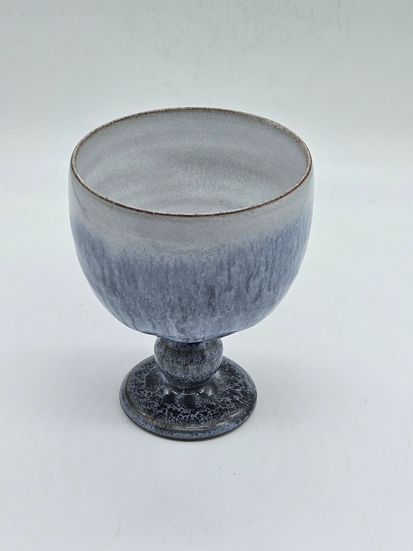 Studio pottery blue glazed wine goblet, VGC