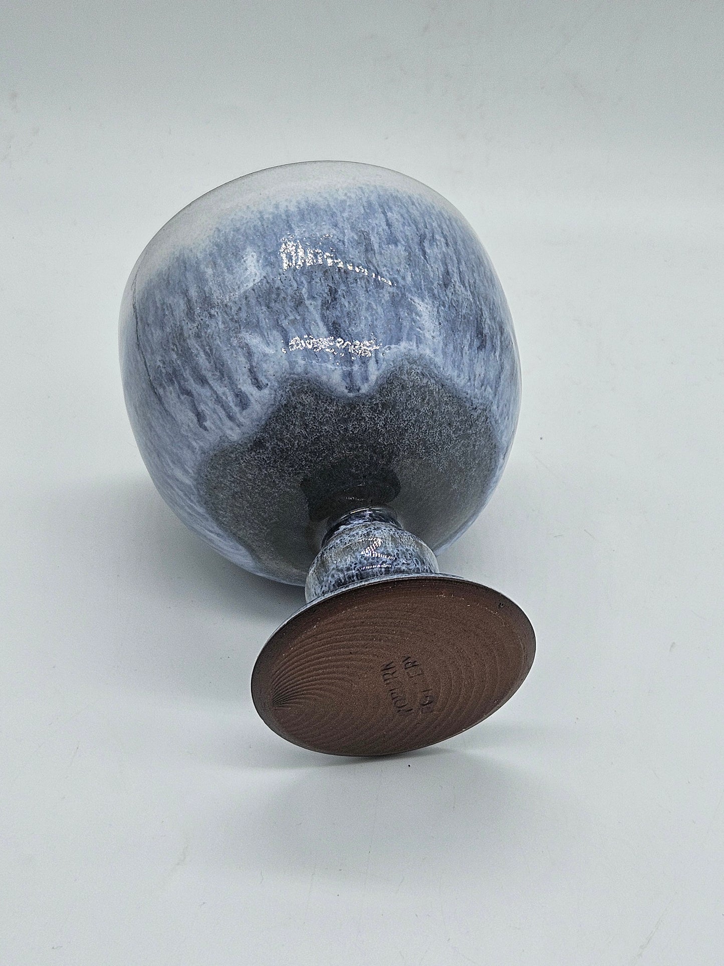 Studio pottery blue glazed wine goblet, VGC