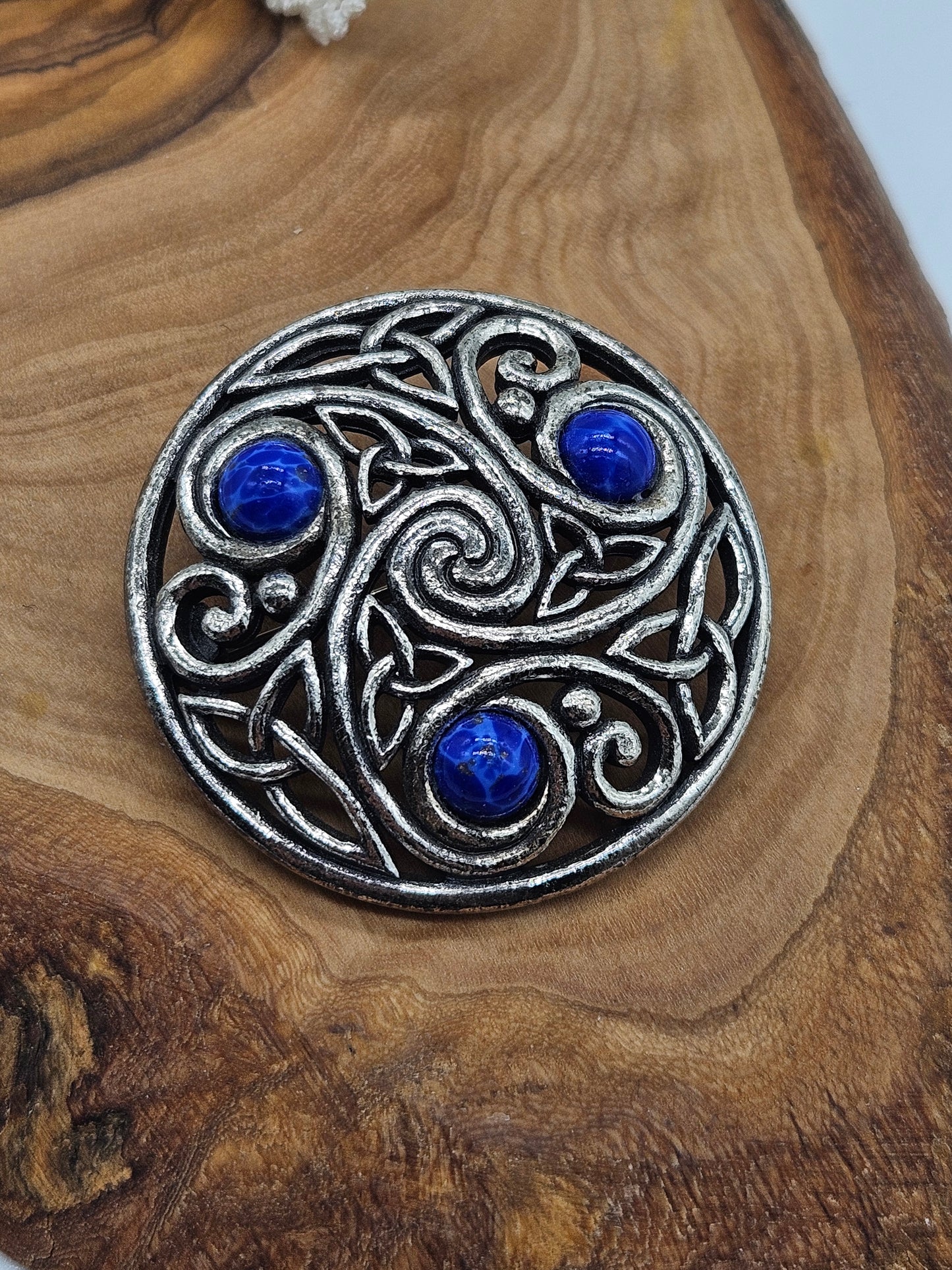 Vintage Large Circle Celtic brooch with Scottish gemstones