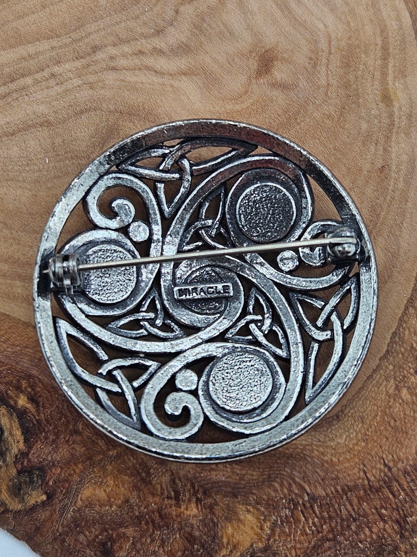 Vintage Large Circle Celtic brooch with Scottish gemstones