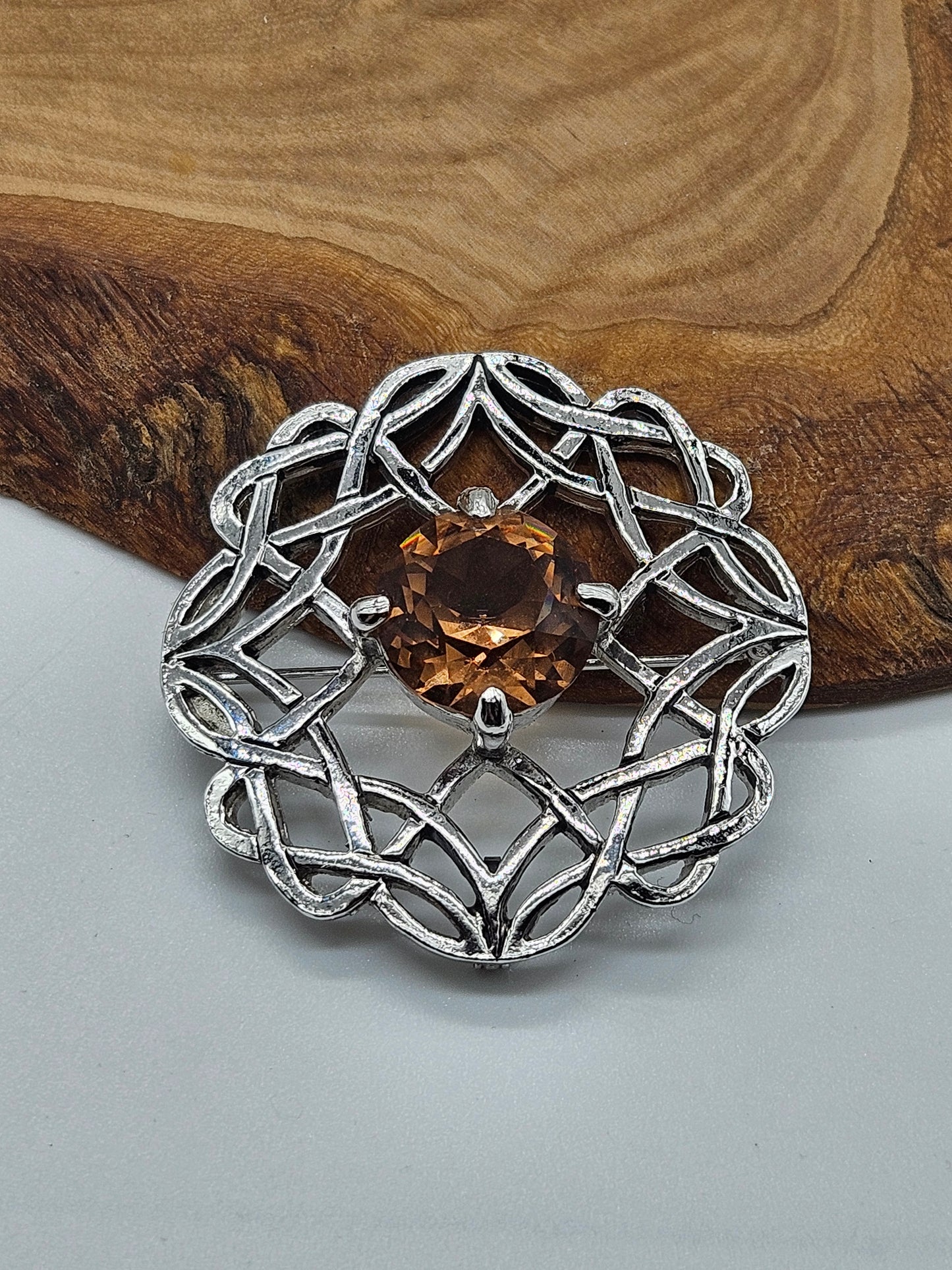 Vintage Large Circle Celtic brooch/pendant with faceted gemstone