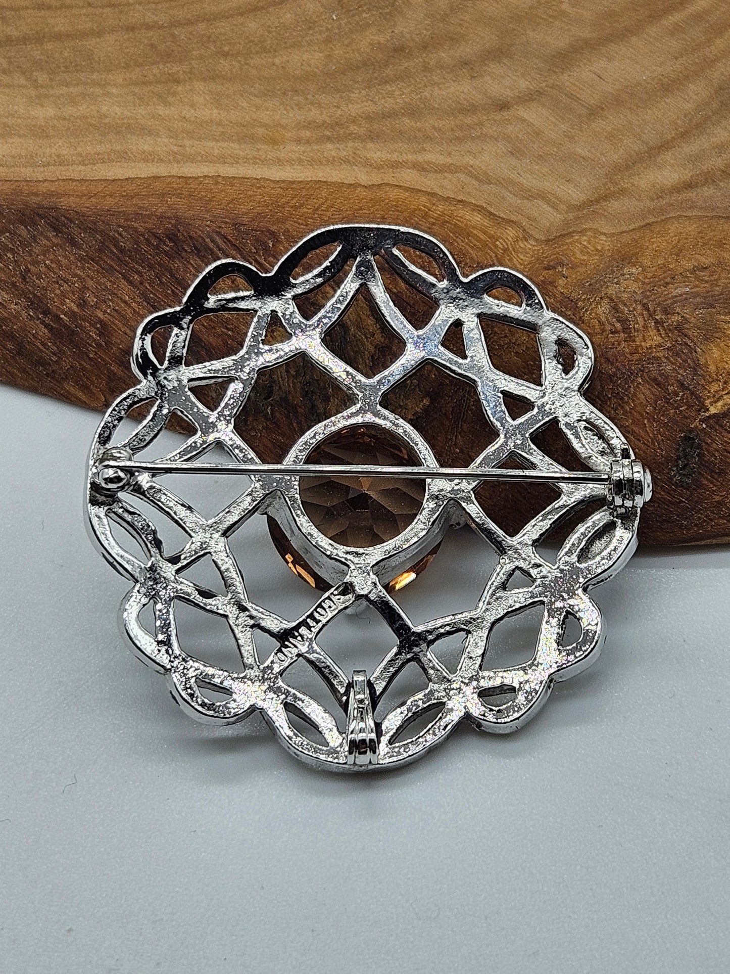 Vintage Large Circle Celtic brooch/pendant with faceted gemstone