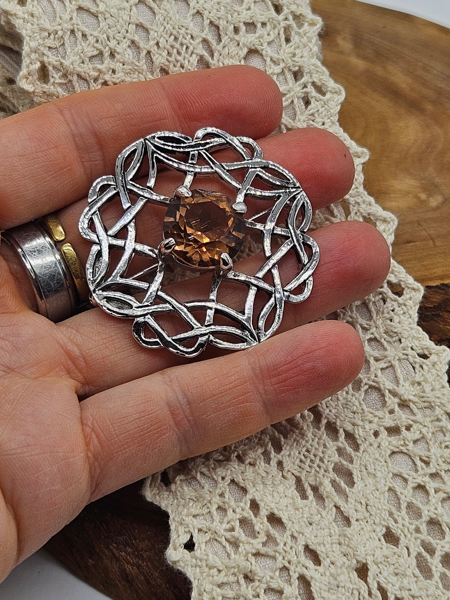 Vintage Large Circle Celtic brooch/pendant with faceted gemstone