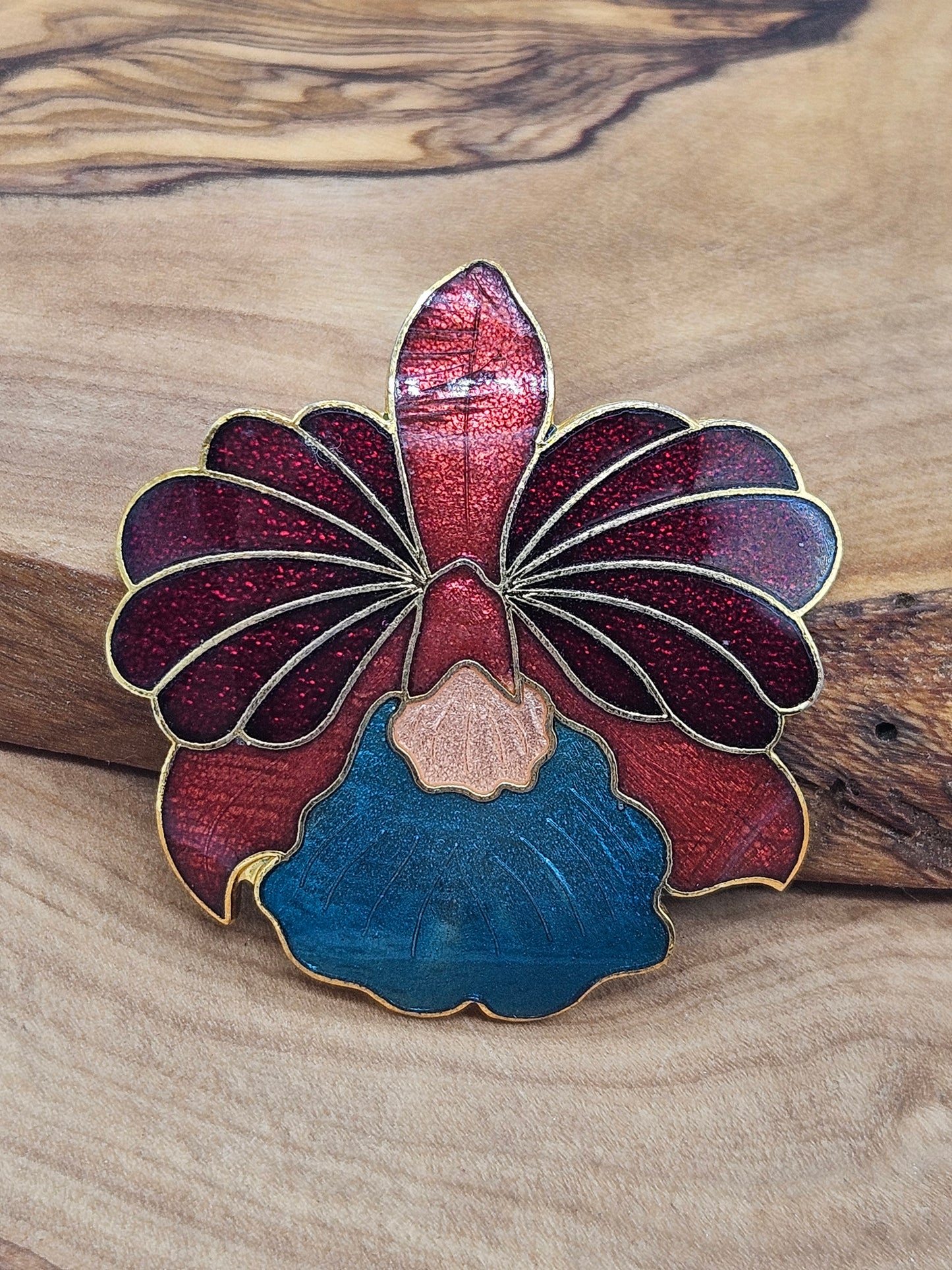 Vintage Large Enamel Orchid brooch.