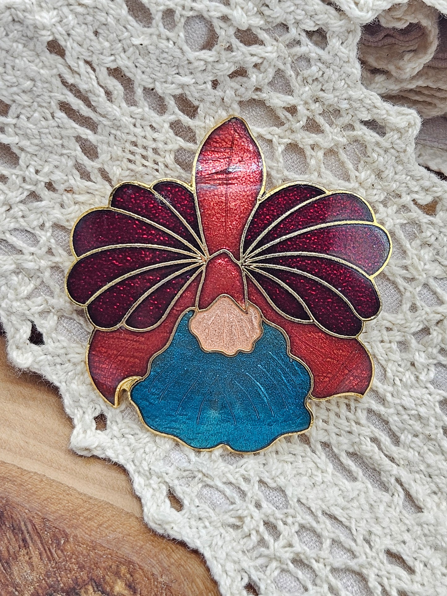 Vintage Large Enamel Orchid brooch.