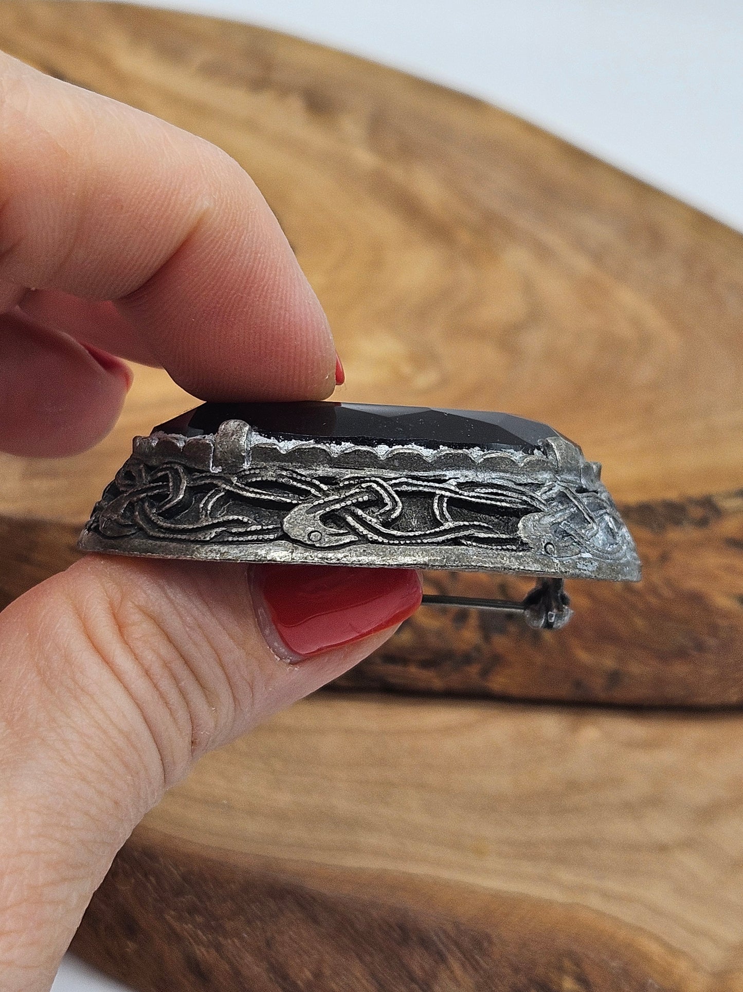 Vintage Cobashon brooch with Celtic border.