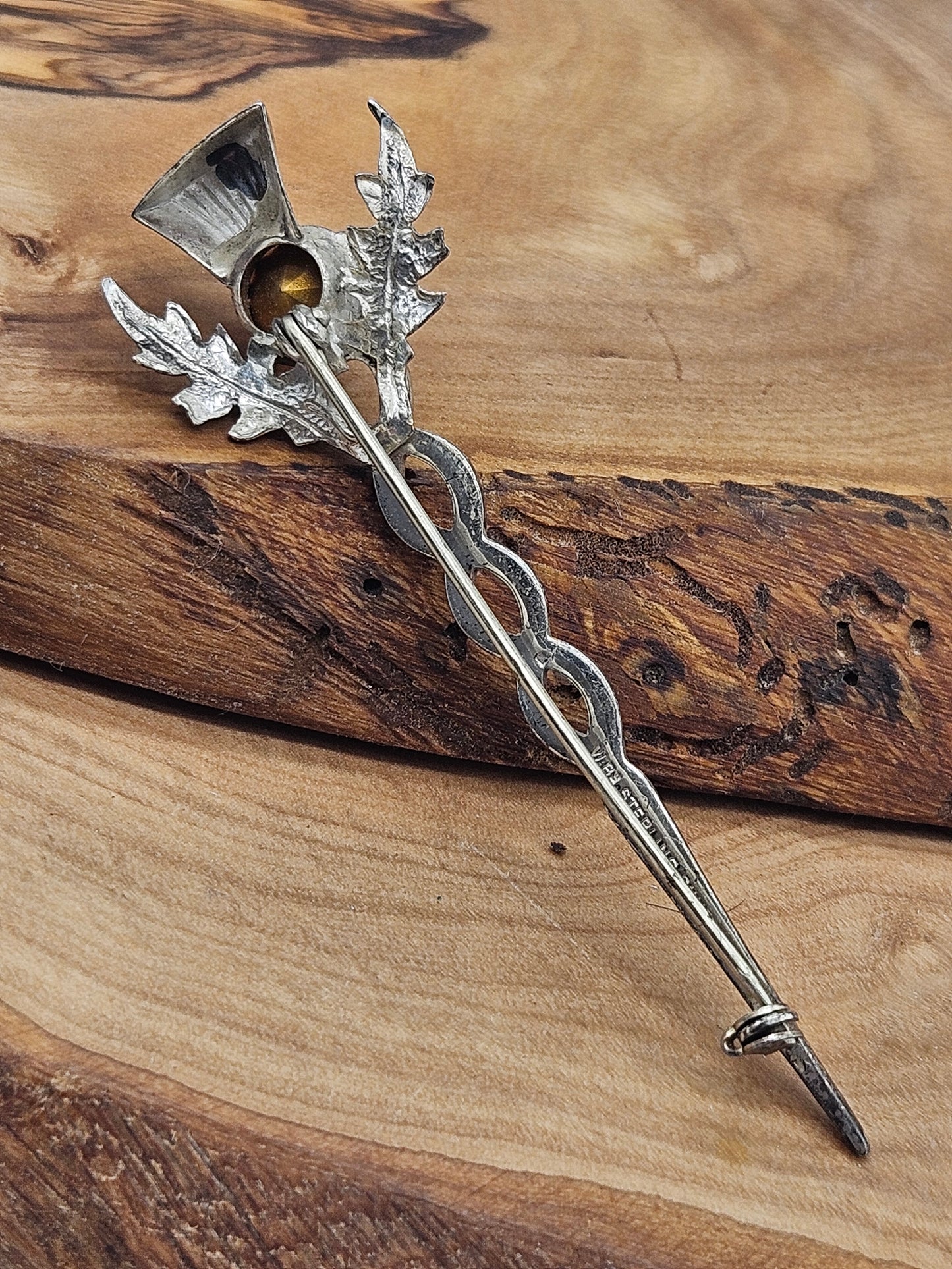 Vintage Scottish style Kilt Pin/ brooch - The Thistle with yellow gemstone.