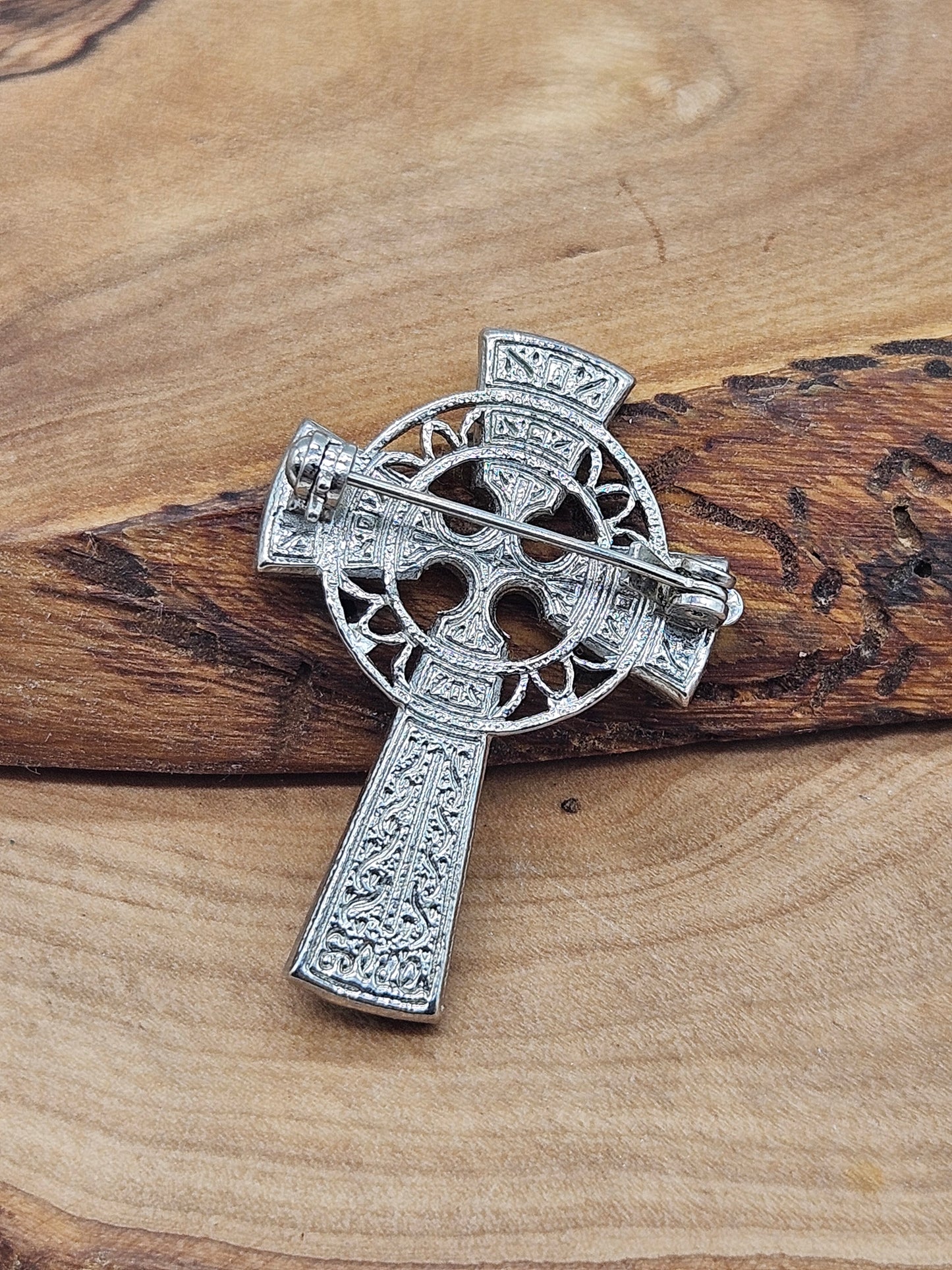 Vintage Celtic style brooch - The Celtic Cross with glass gemstones.