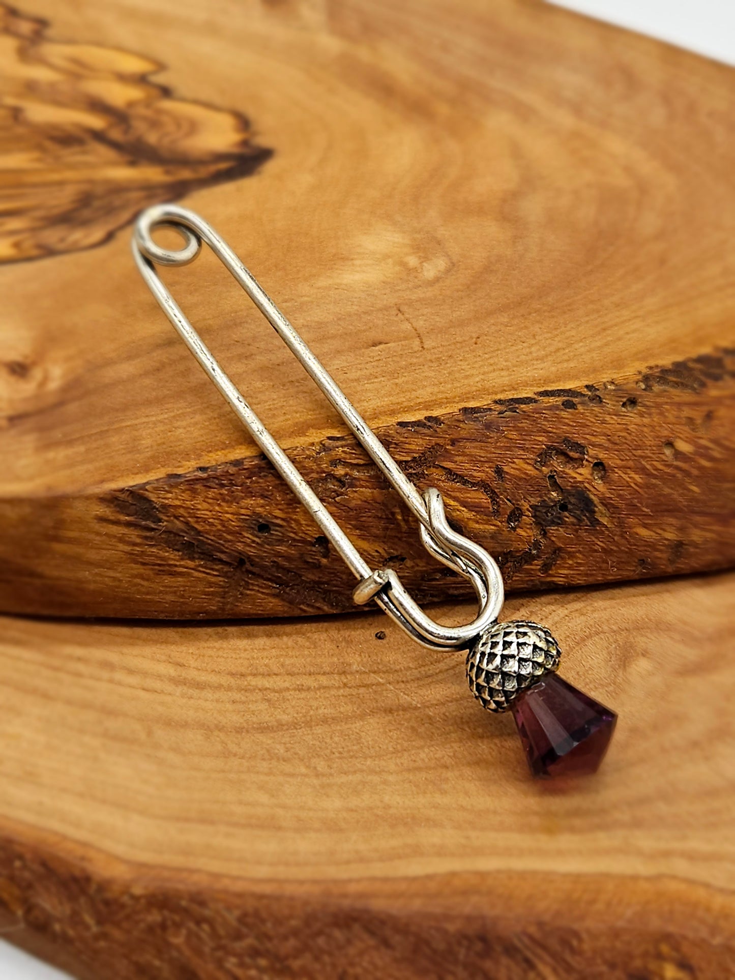 Vintage Scottish style Kilt Pin/ brooch - The Thistle with purple gemstone.