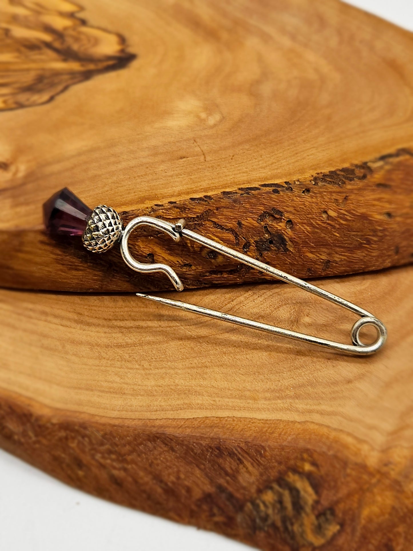 Vintage Scottish style Kilt Pin/ brooch - The Thistle with purple gemstone.