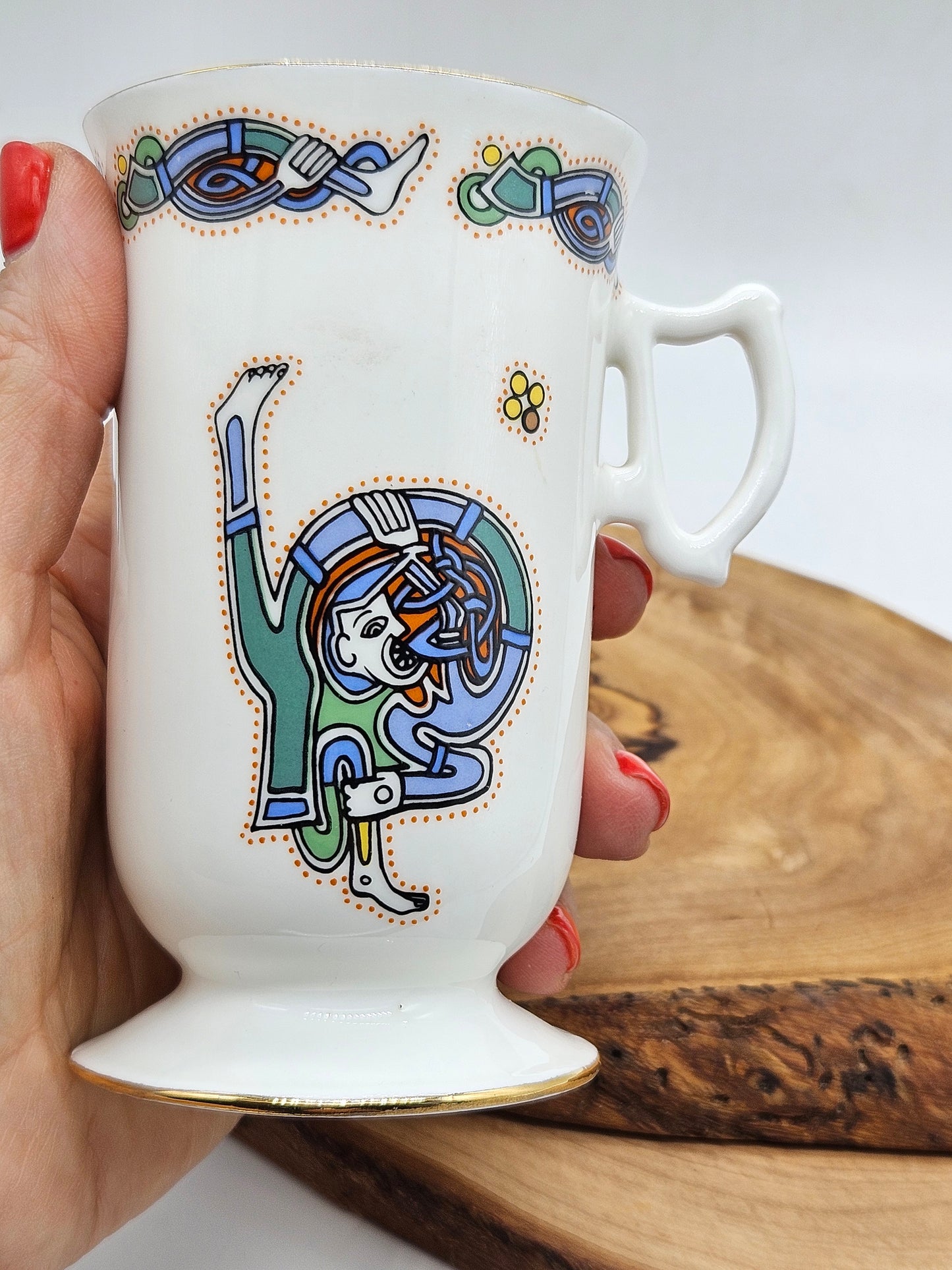 Vintage Fine Bone China Irish Coffee Cup, Royal Tara Book of Kells