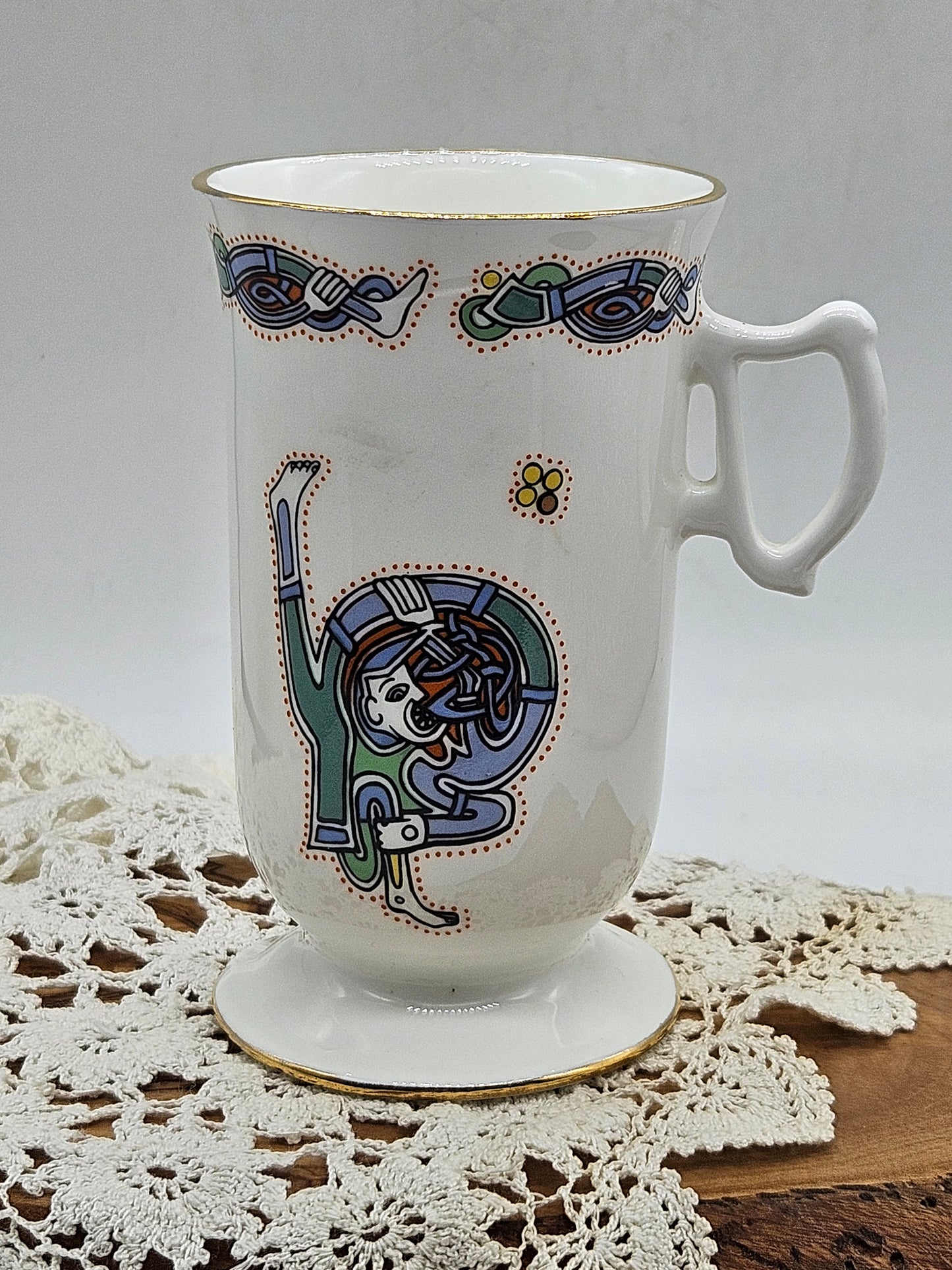 Vintage Fine Bone China Irish Coffee Cup, Royal Tara Book of Kells