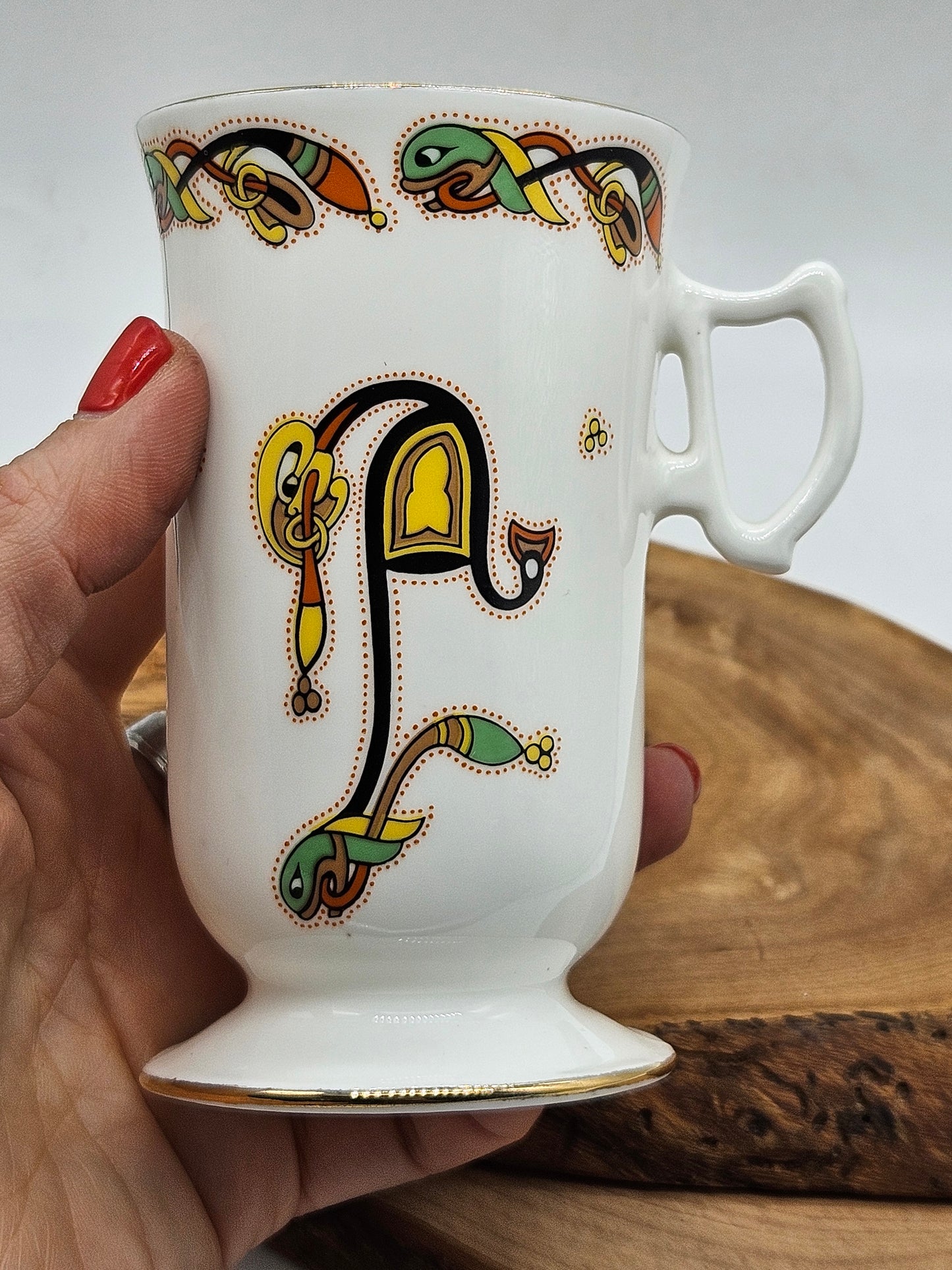 Vintage Fine Bone China Irish Coffee Cup, Royal Tara Book of Kells ET8016