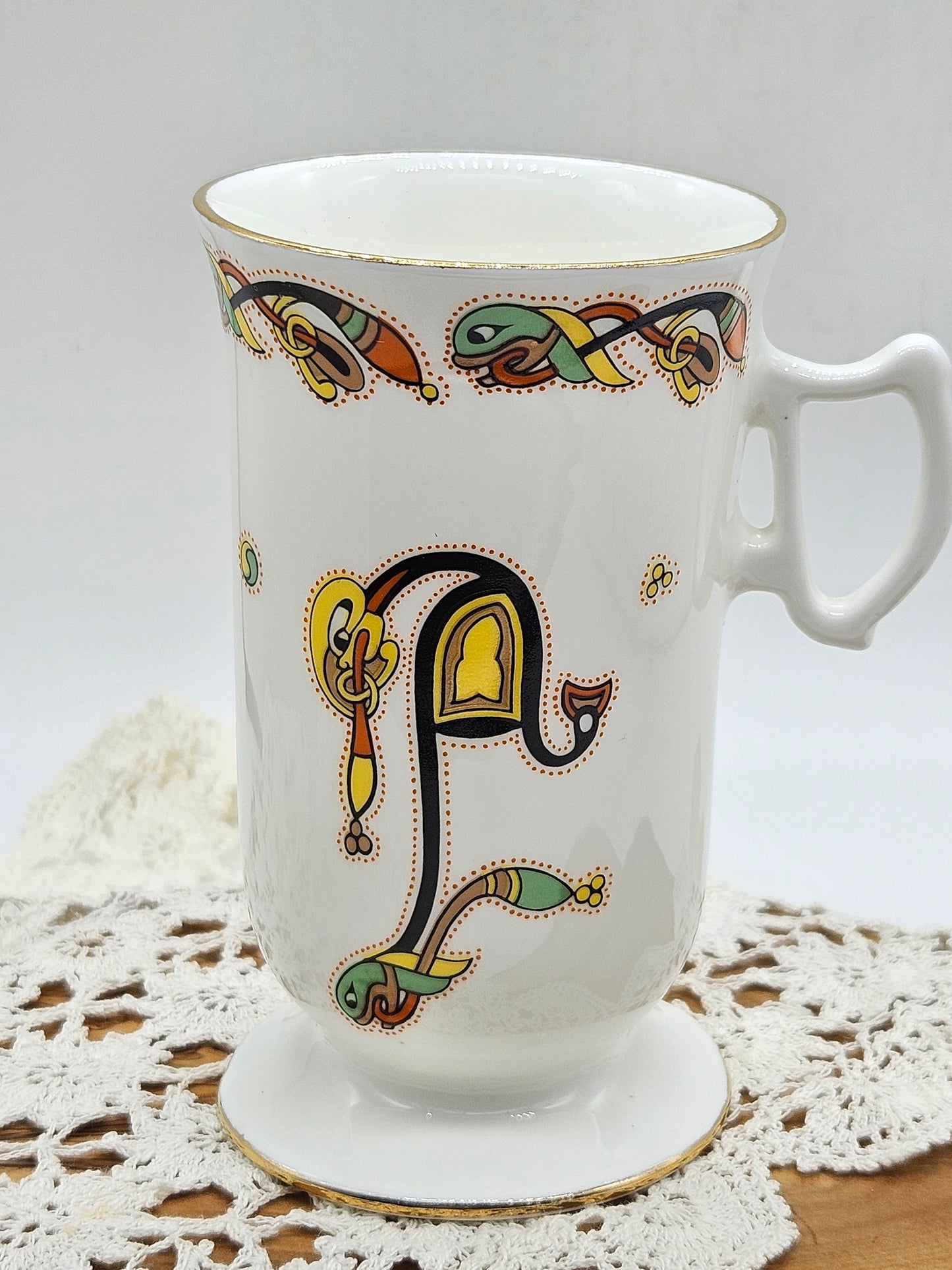 Vintage Fine Bone China Irish Coffee Cup, Royal Tara Book of Kells ET8016