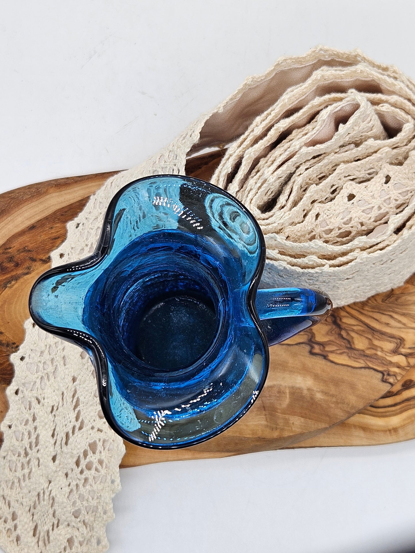 Small antique jag blue glass with craquelure