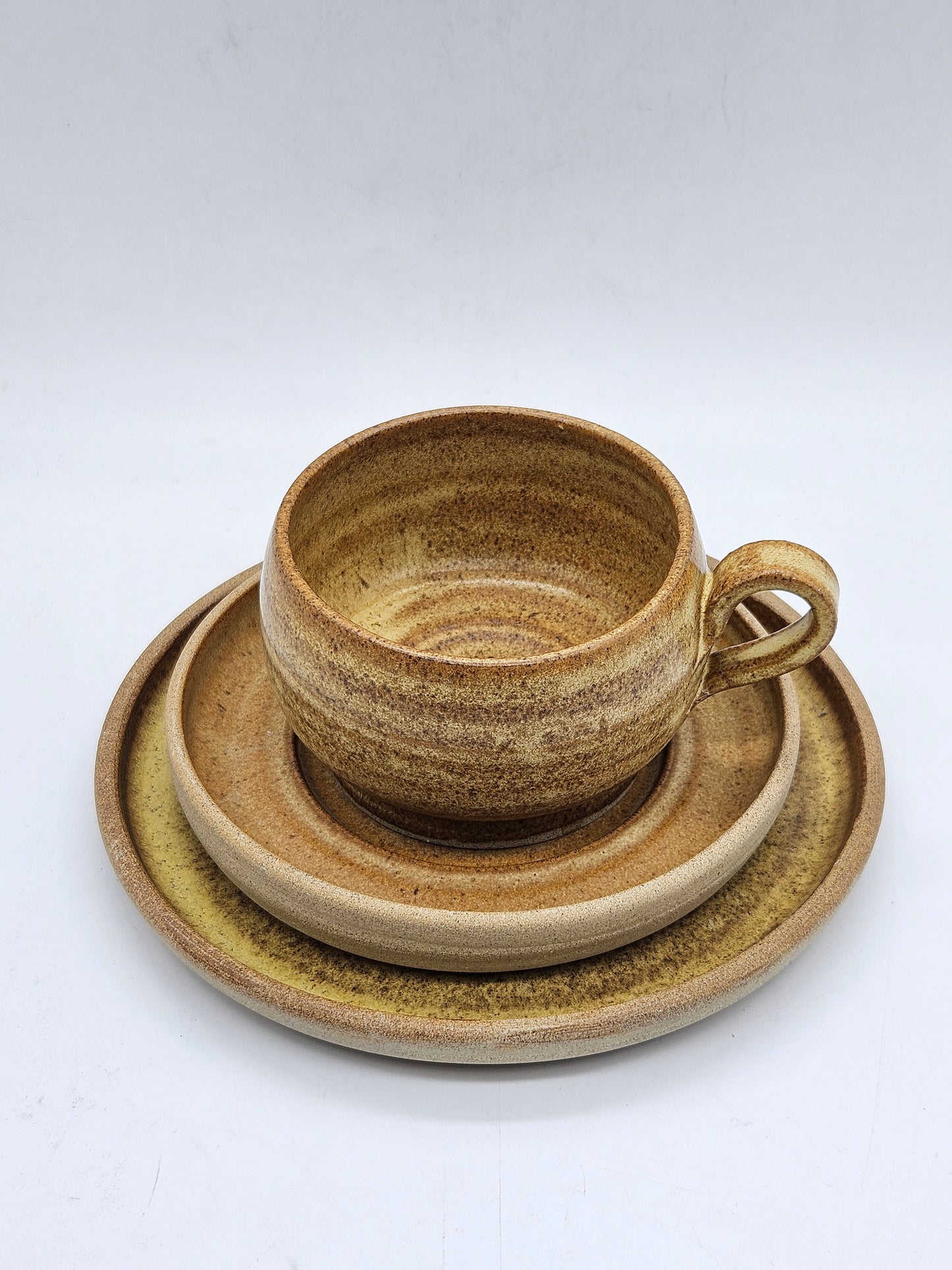 Studio Pottery vintage Tea Trio in medieval style, Kent