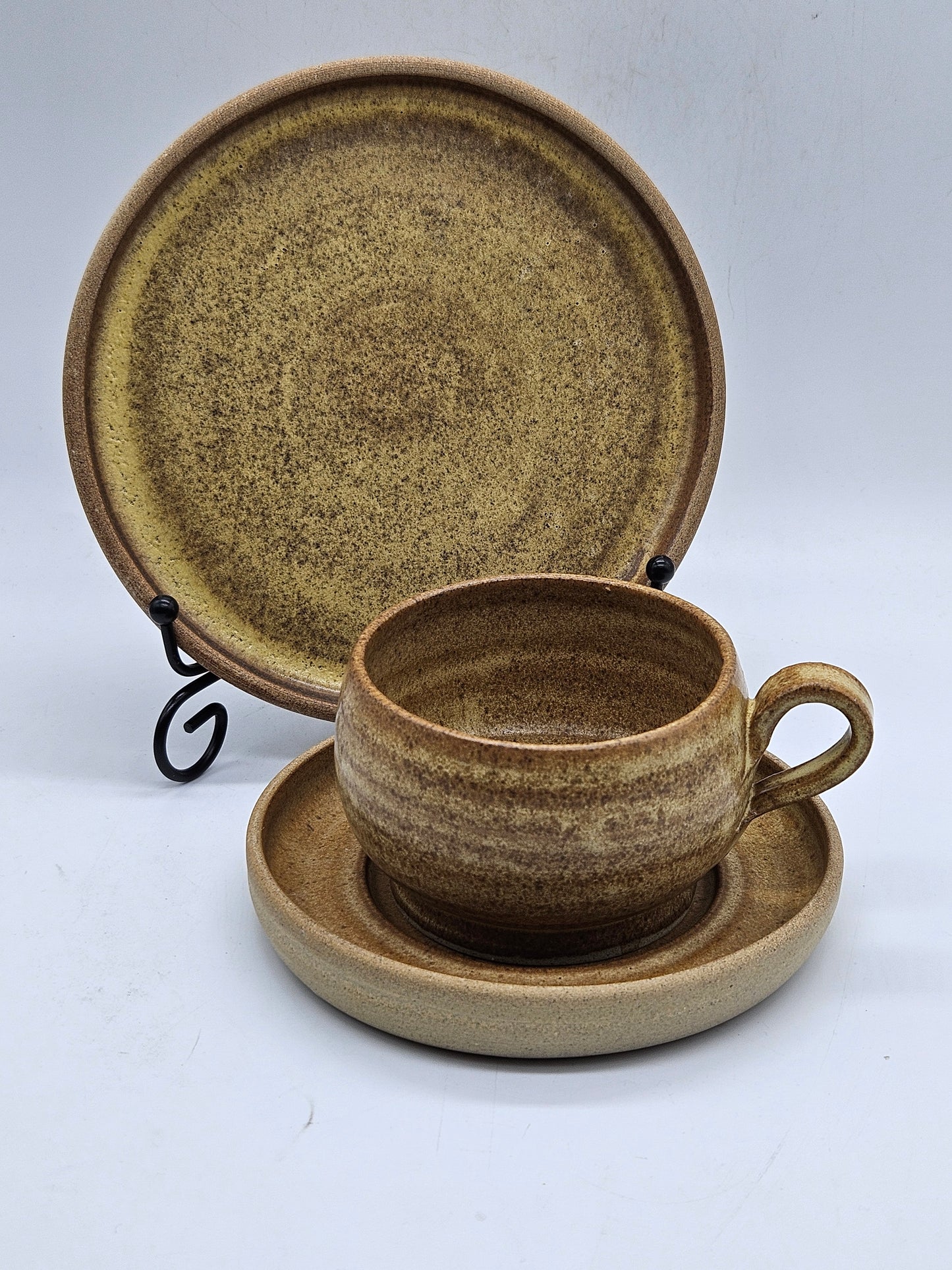 Studio Pottery vintage Tea Trio in medieval style, Kent