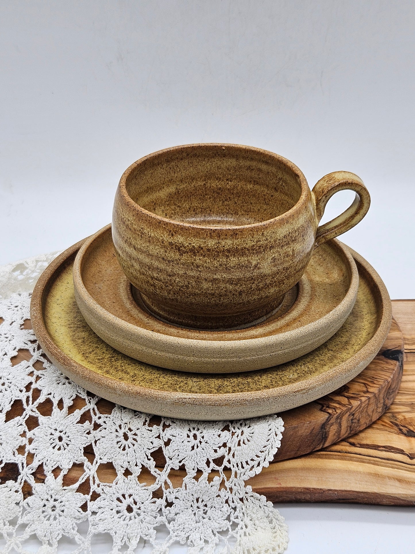 Studio Pottery vintage Tea Trio in medieval style, Kent