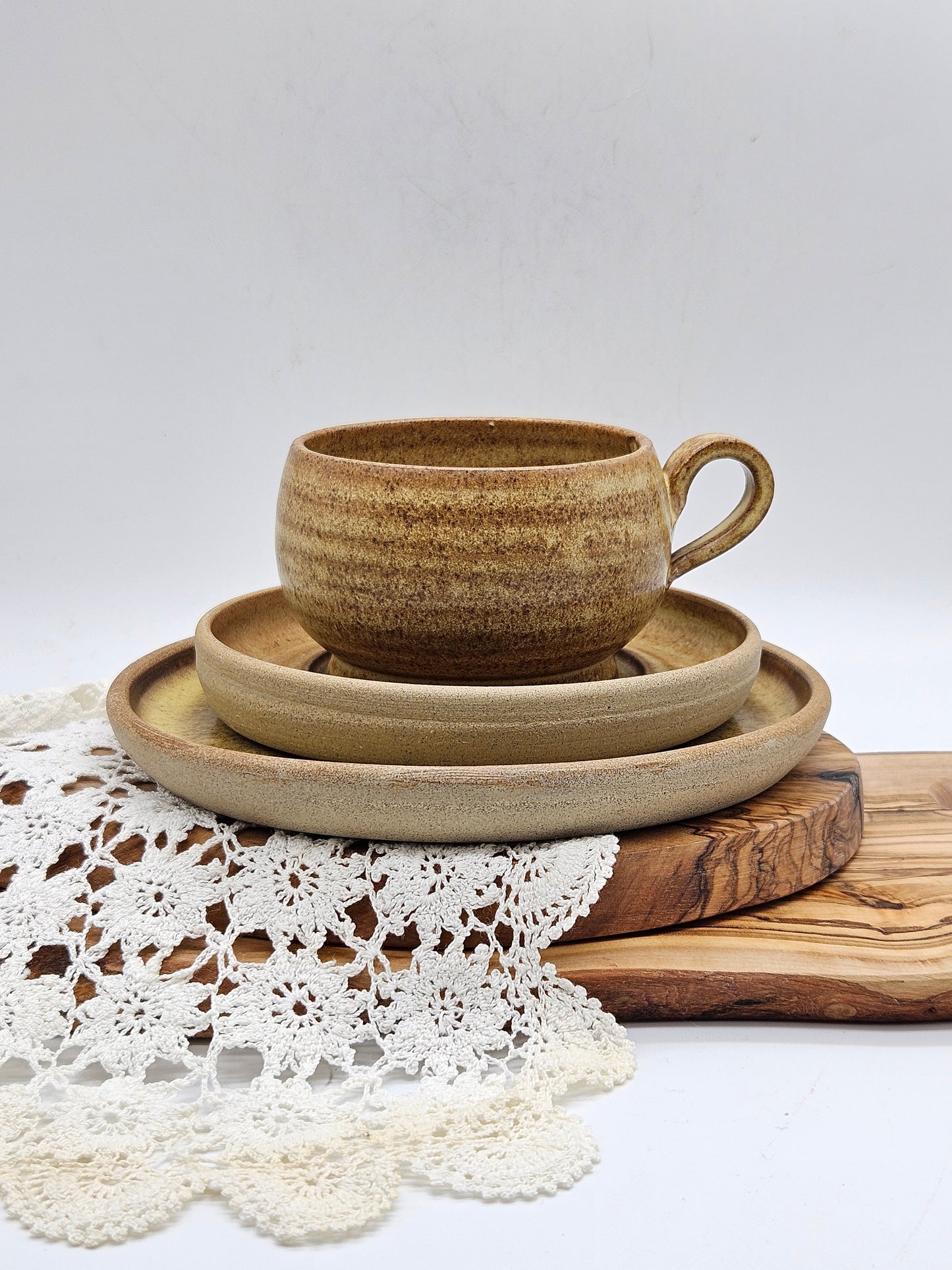 Studio Pottery vintage Tea Trio in medieval style, Kent