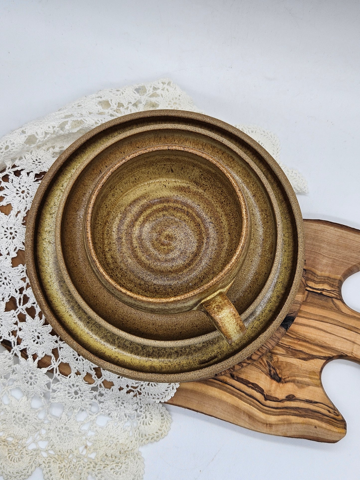Studio Pottery vintage Tea Trio in medieval style, Kent