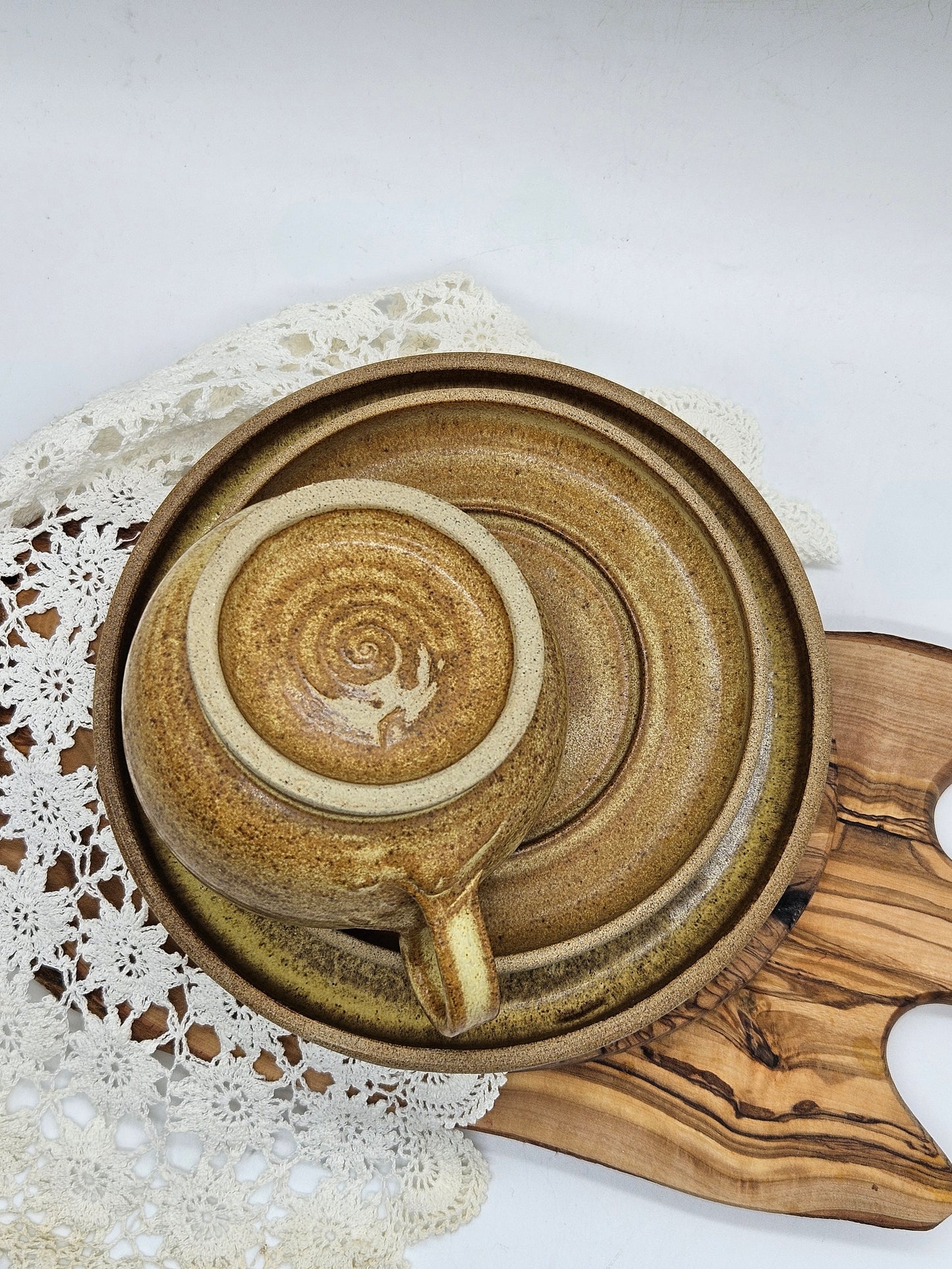Studio Pottery vintage Tea Trio in medieval style, Kent