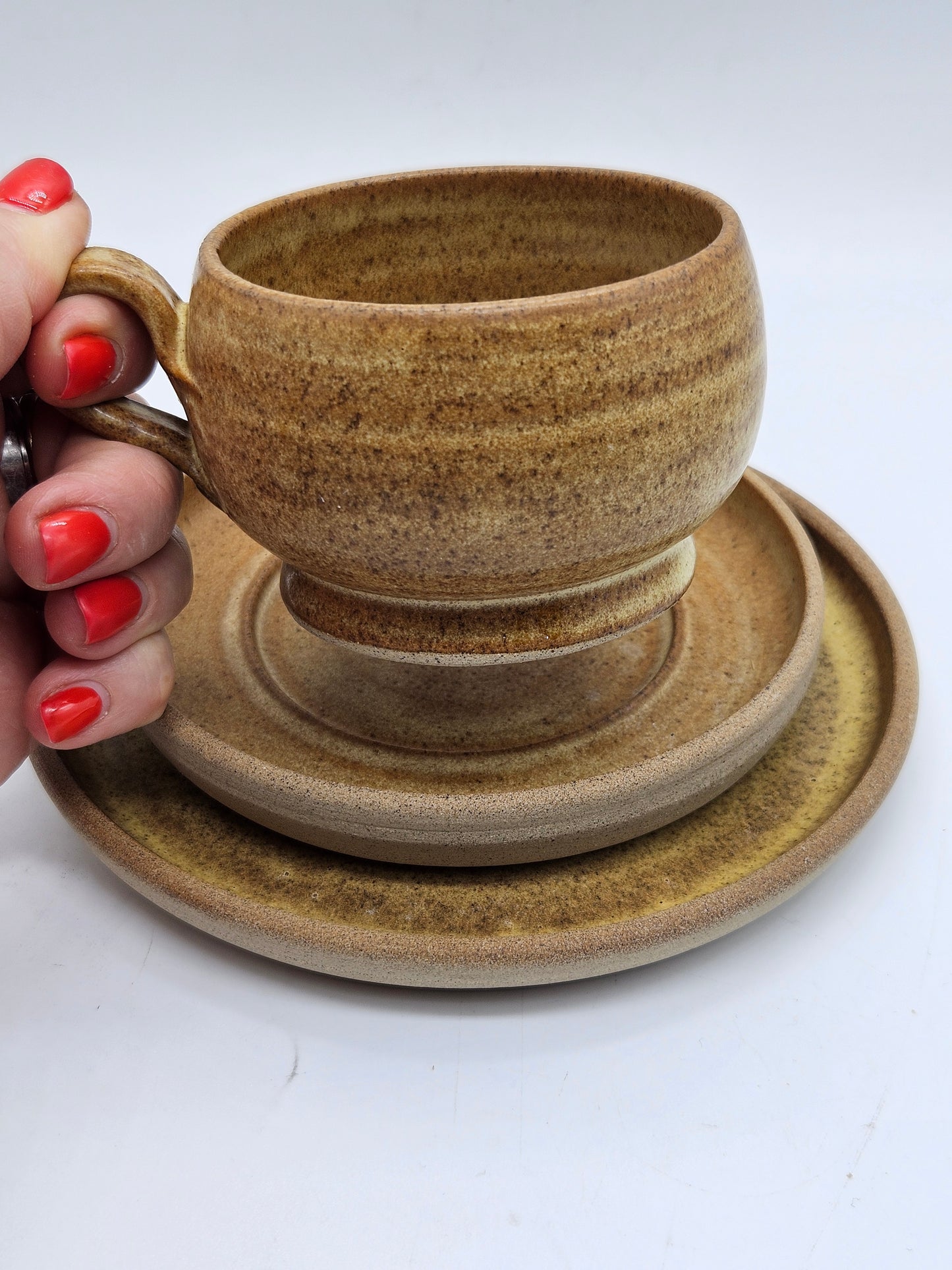 Studio Pottery vintage Tea Trio in medieval style, Kent