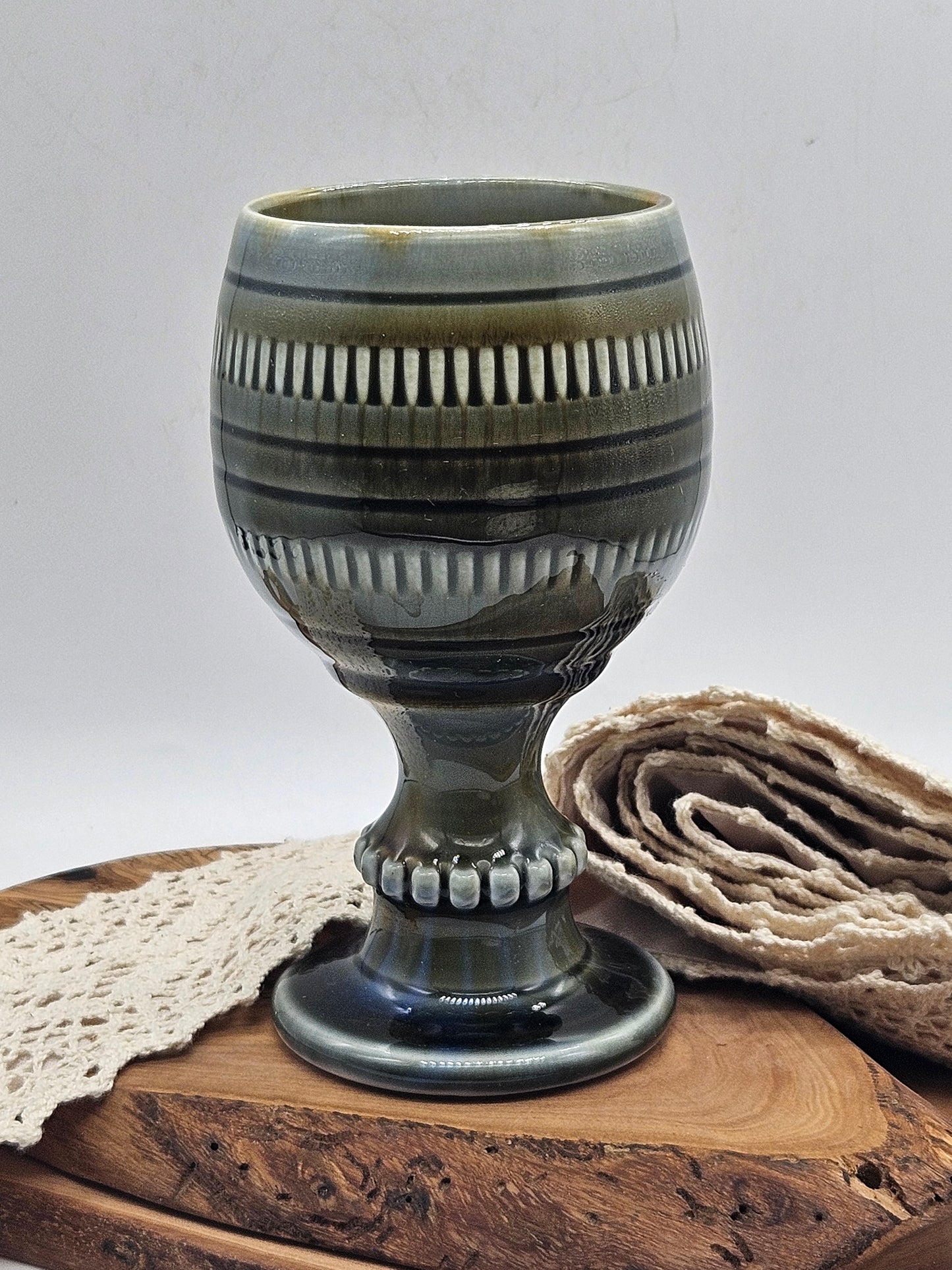 Studio Pottery fully Glazed Heavy Wine Goblet