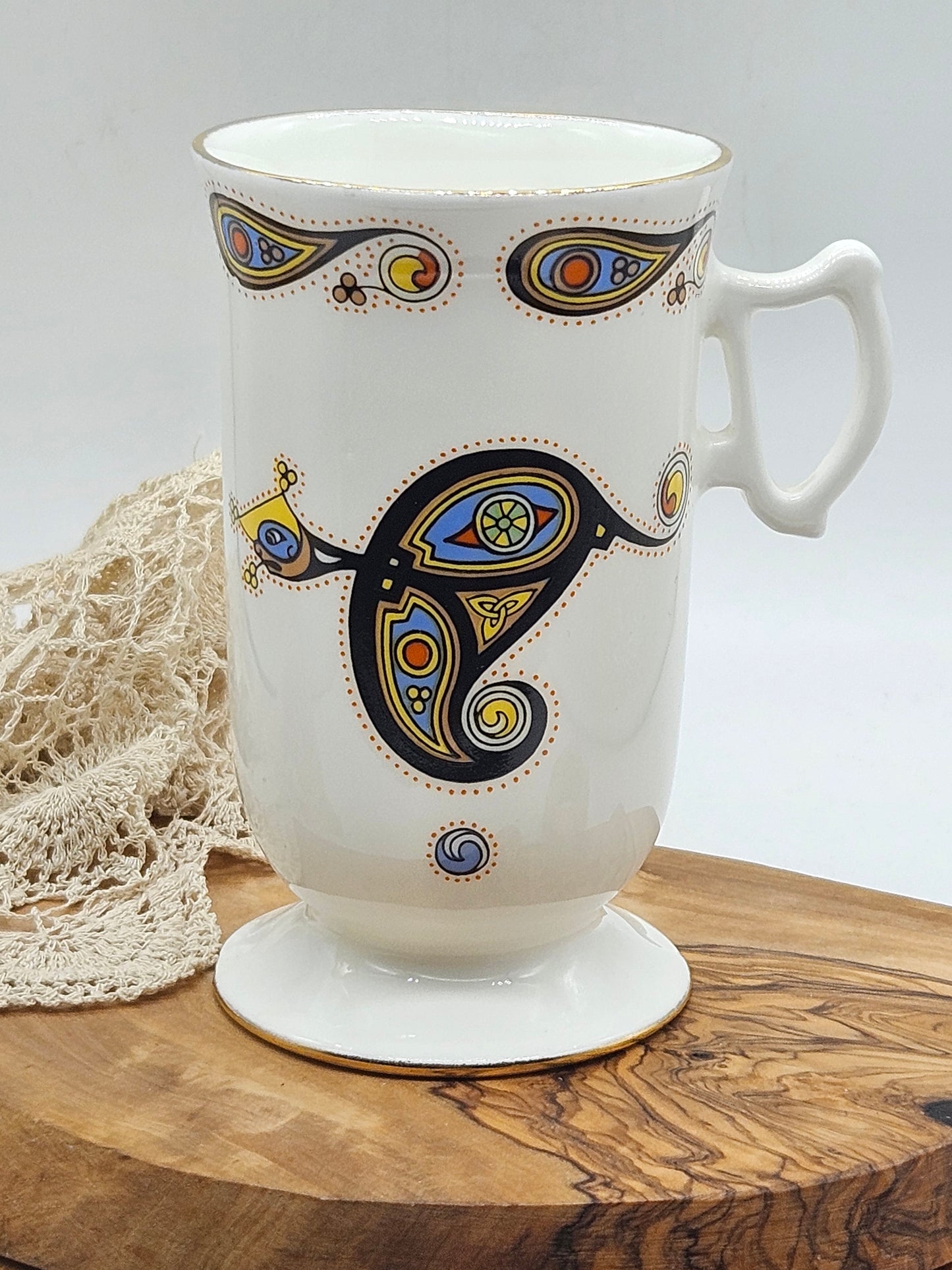Vintage Fine Bone China Irish Coffee Cup, Royal Tara Book of Kells
