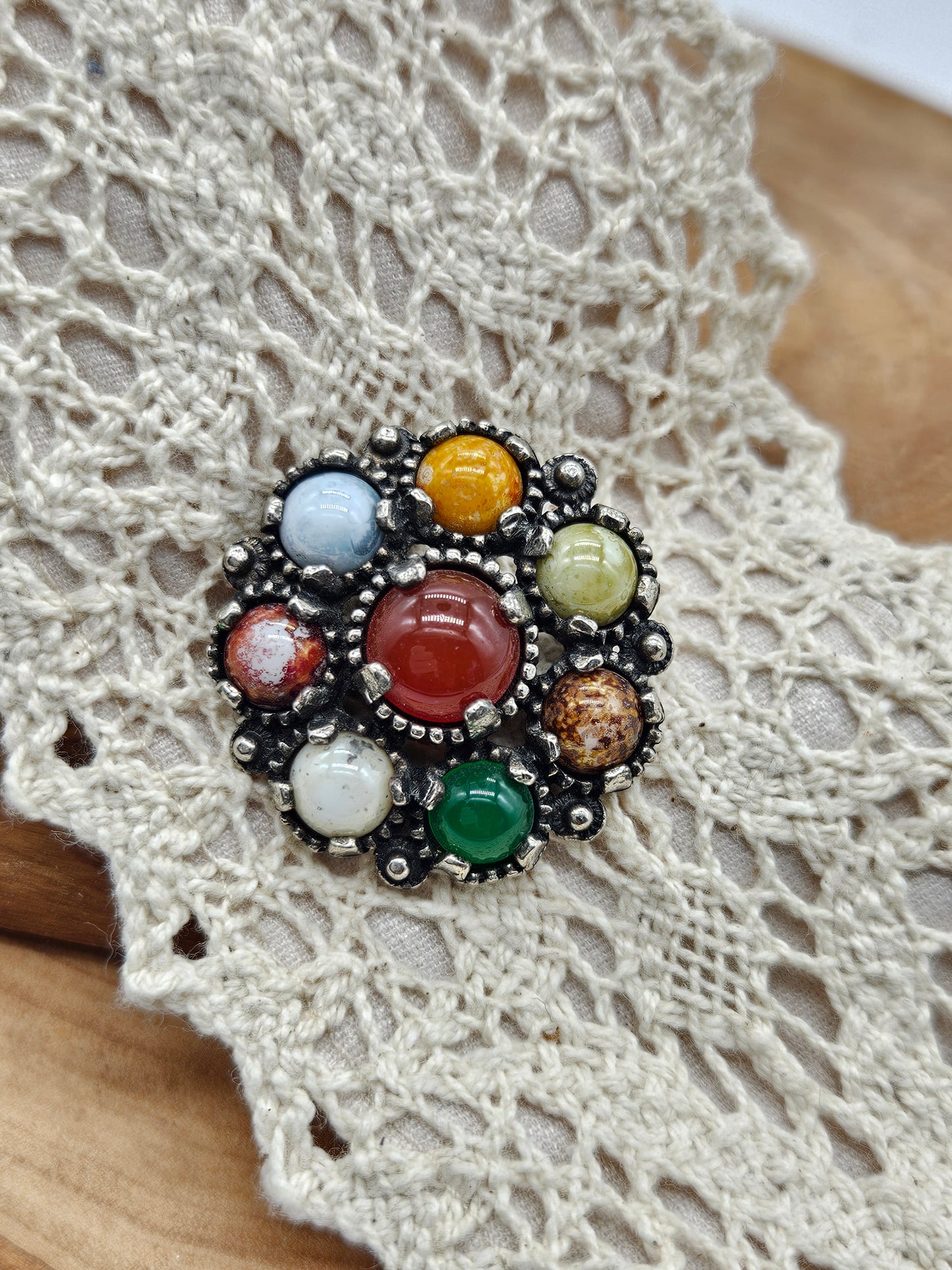 Vintage antique Small Scottish Brooch with Central Ocher Colour Insert
