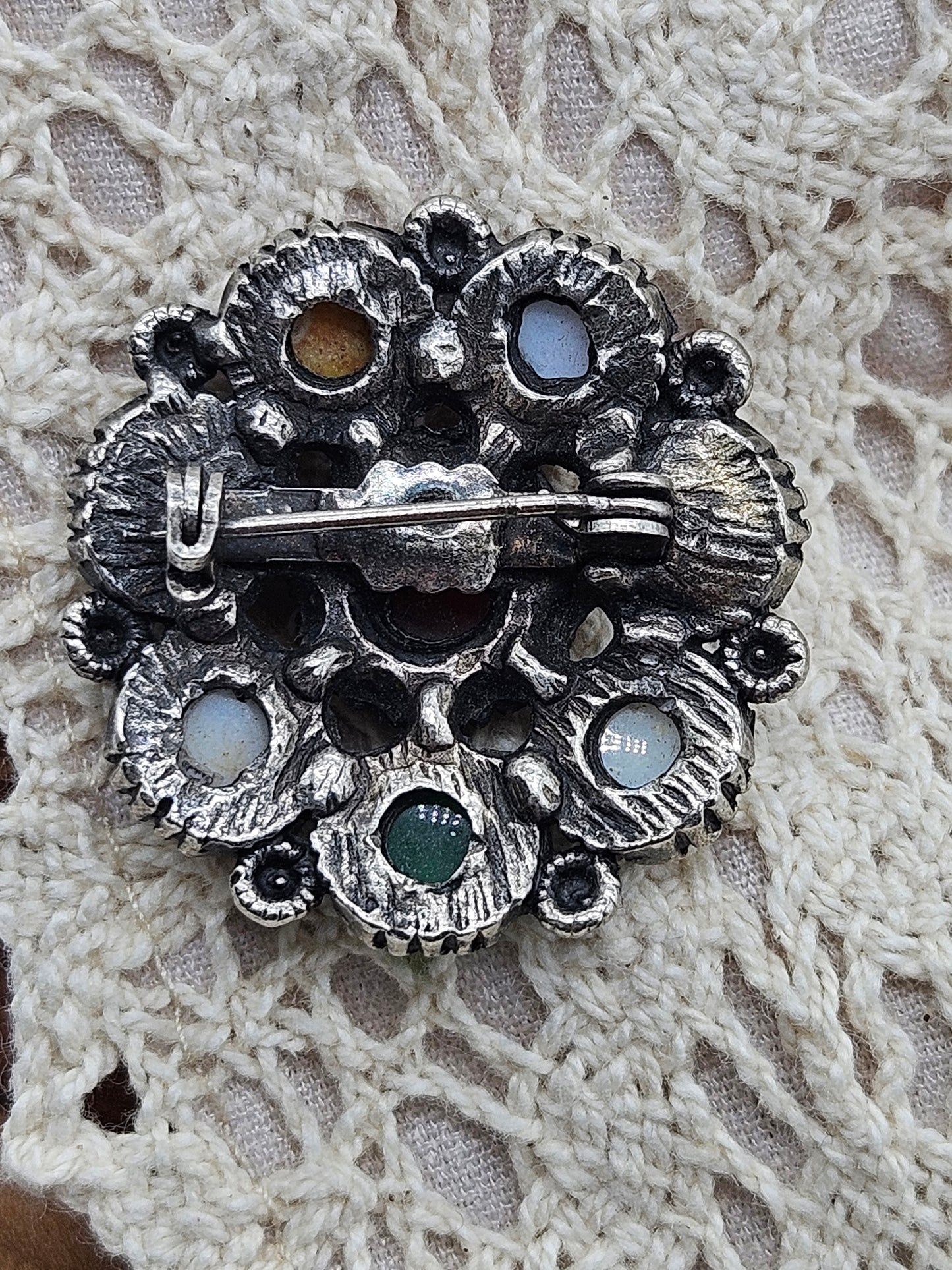 Vintage antique Small Scottish Brooch with Central Ocher Colour Insert