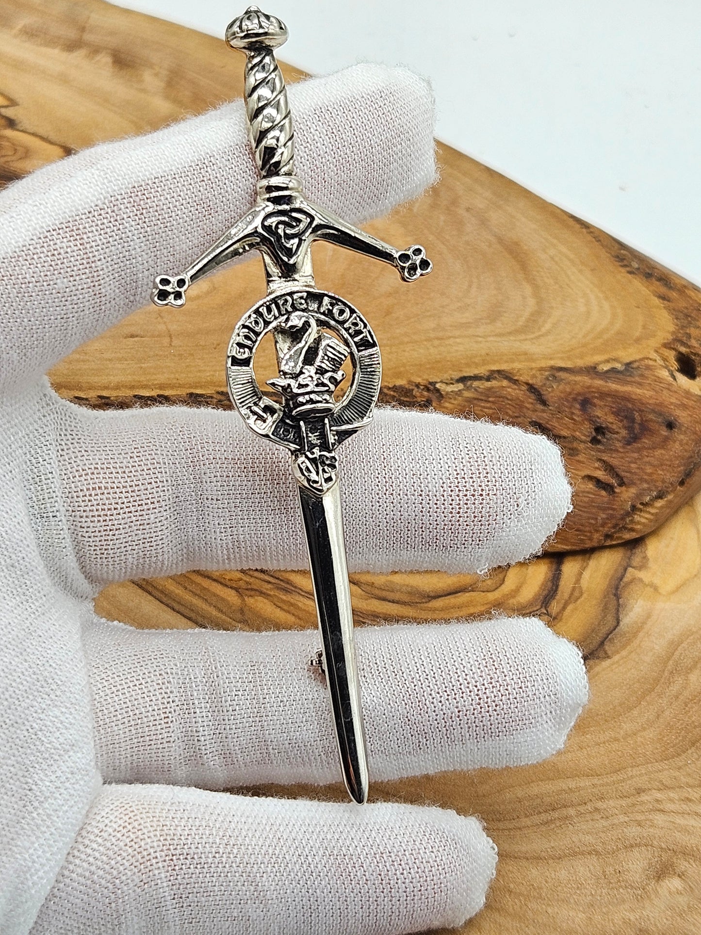 Large Vintage Scottish Pin Kilt Brooch Sword with Coat of Arms, VGC