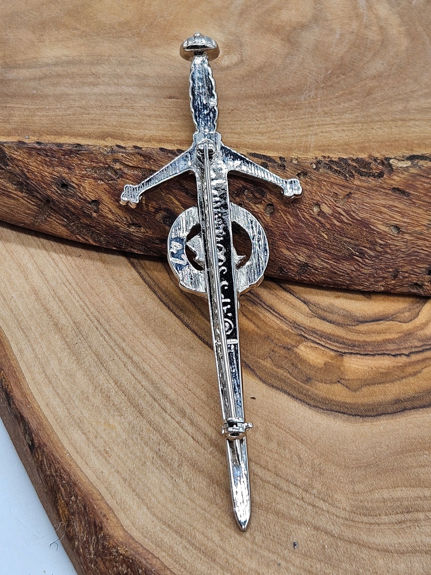 Large Vintage Scottish Pin Kilt Brooch Sword with Coat of Arms, VGC