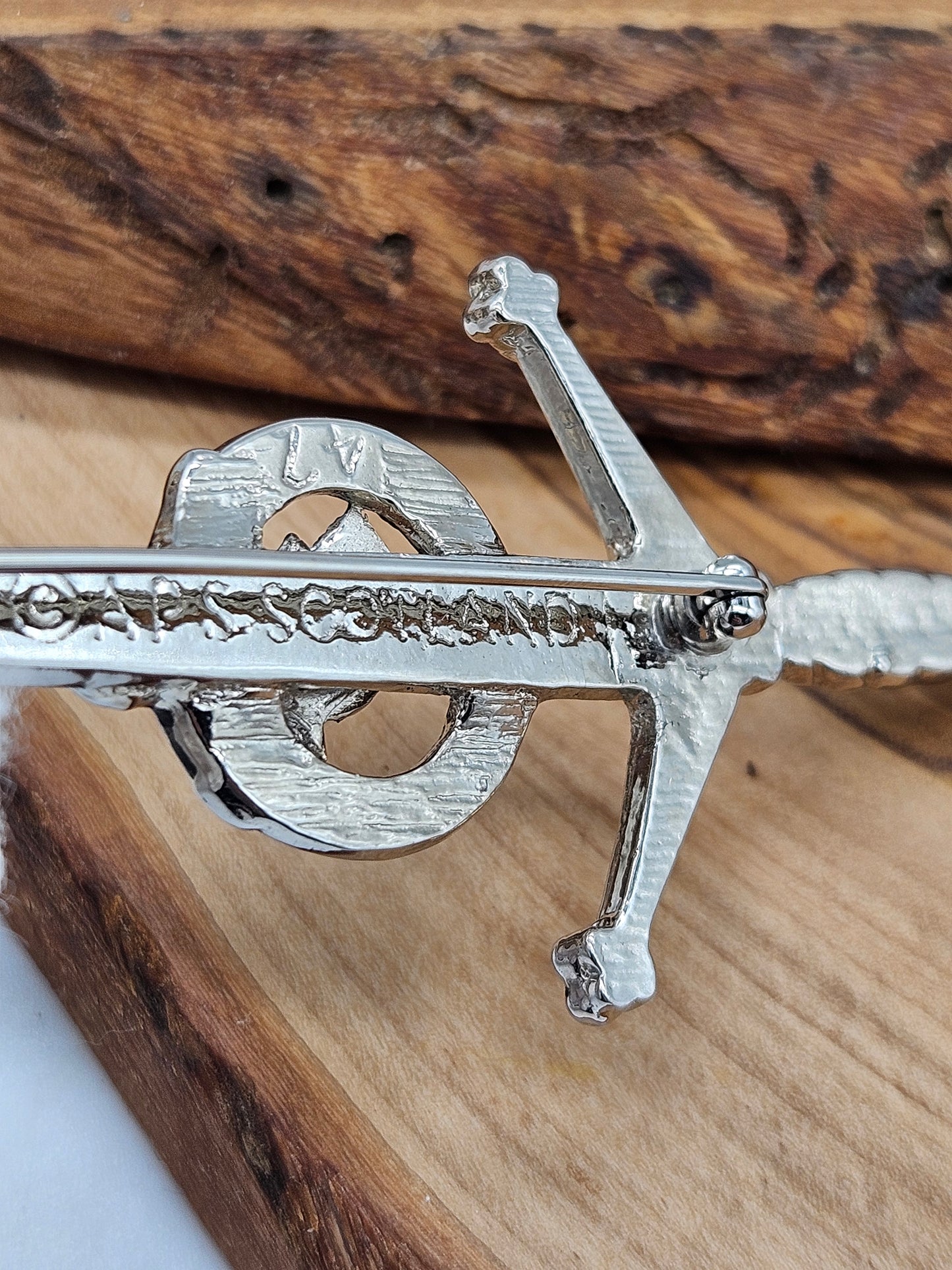Large Vintage Scottish Pin Kilt Brooch Sword with Coat of Arms, VGC