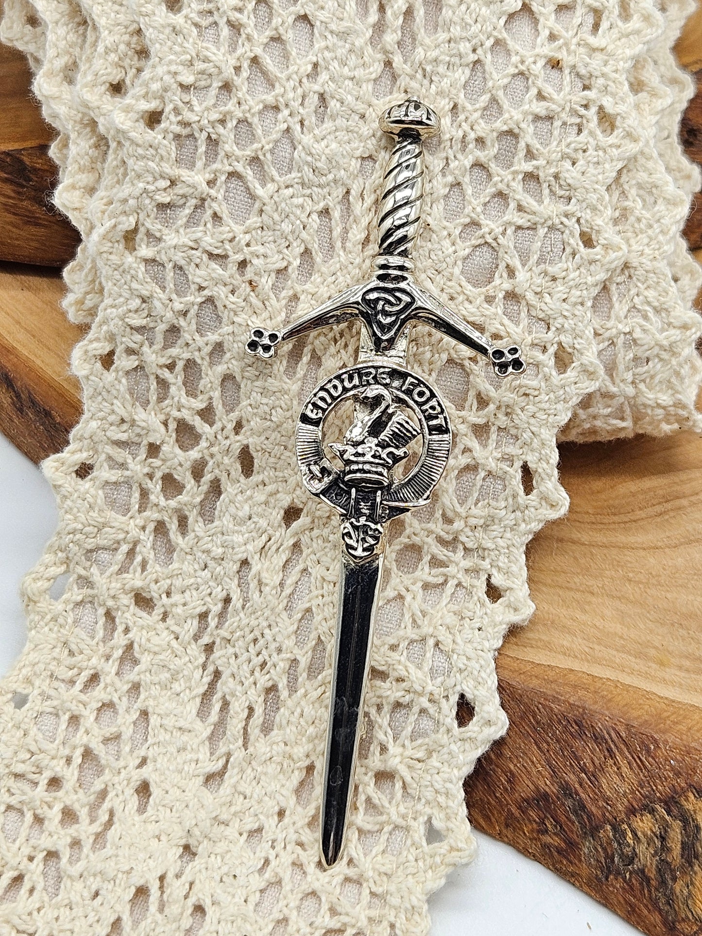 Large Vintage Scottish Pin Kilt Brooch Sword with Coat of Arms, VGC