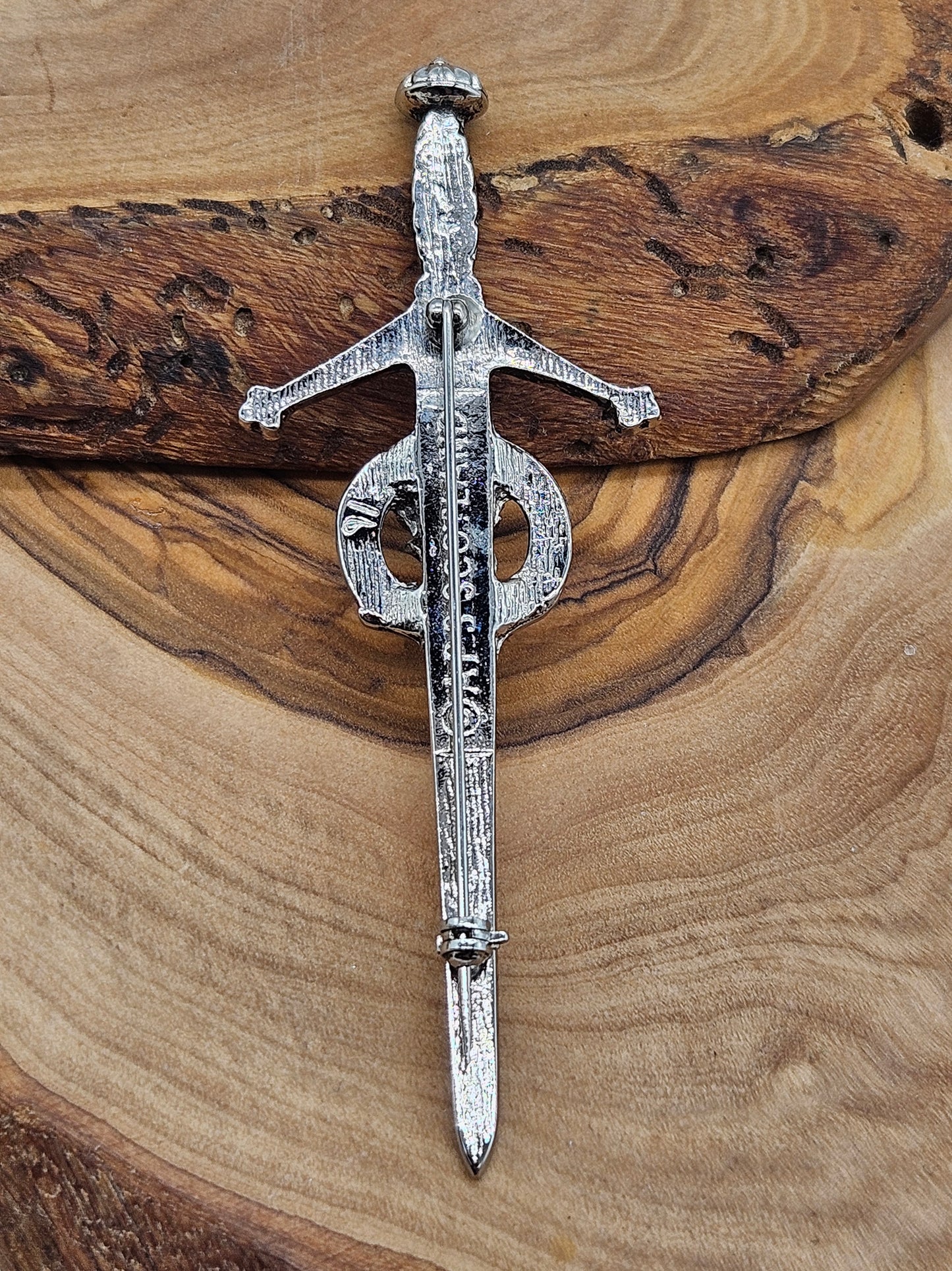 Large Vintage Scottish Pin Kilt Brooch Sword with Coat of Arms, VGC