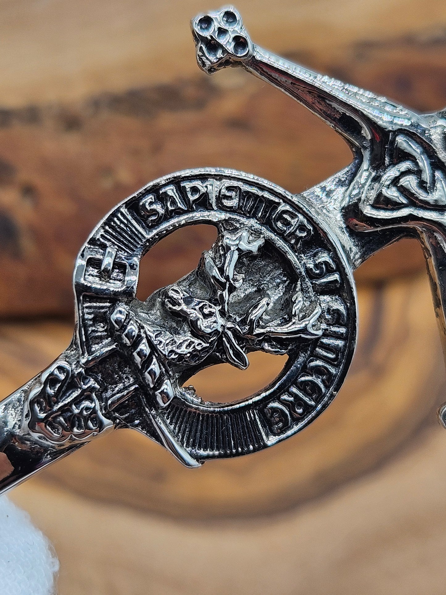Large Vintage Scottish Pin Kilt Brooch Sword with Coat of Arms, VGC