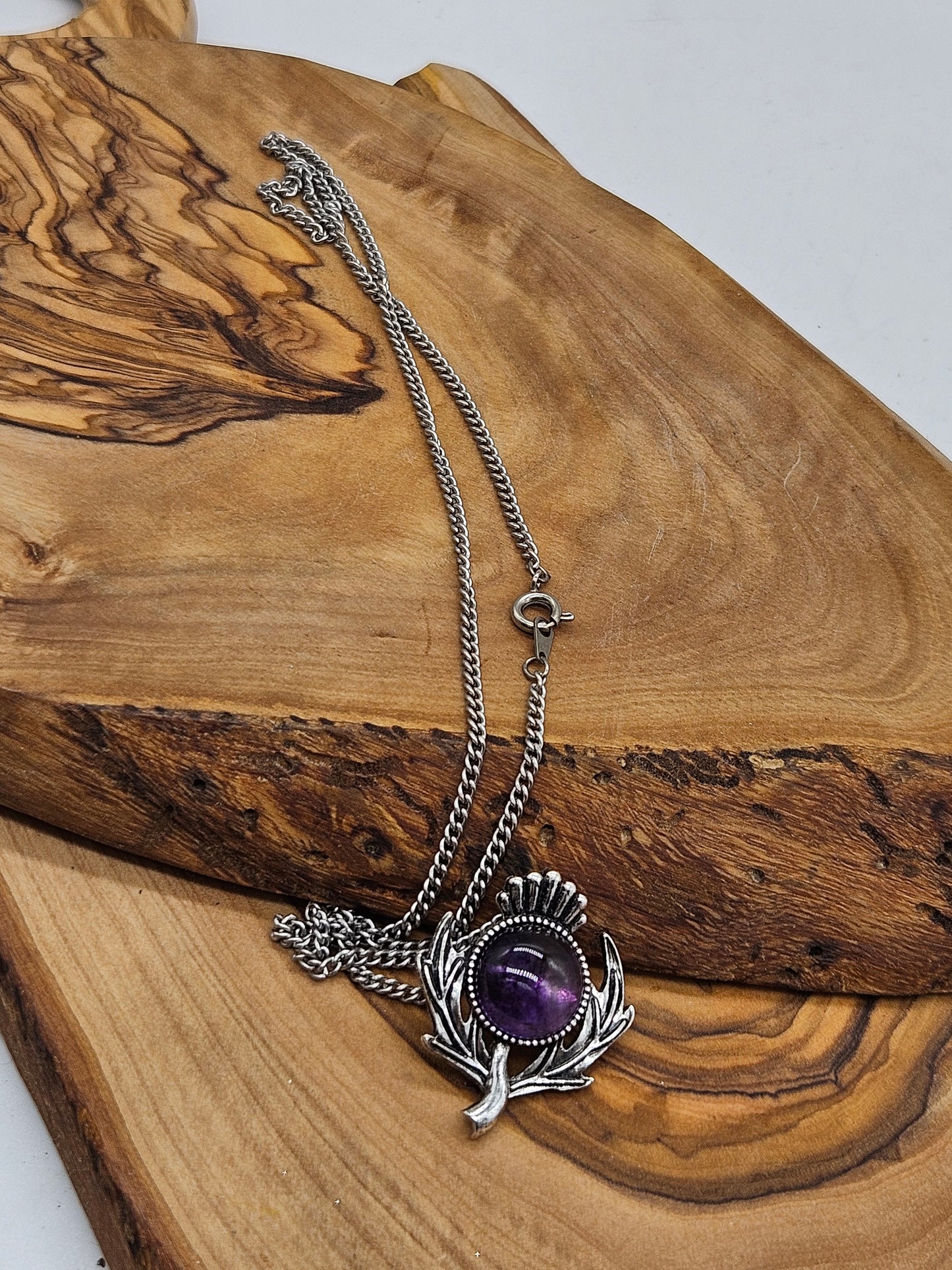Vintage pendant Scottish Thistle with Violet Insert with Chain