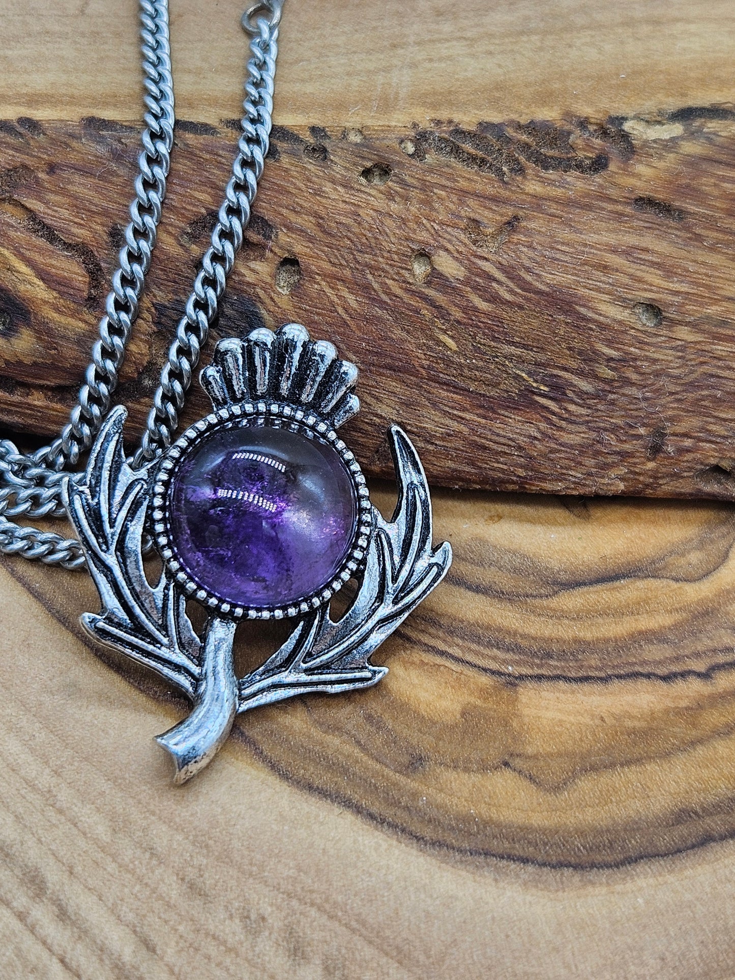 Vintage pendant Scottish Thistle with Violet Insert with Chain