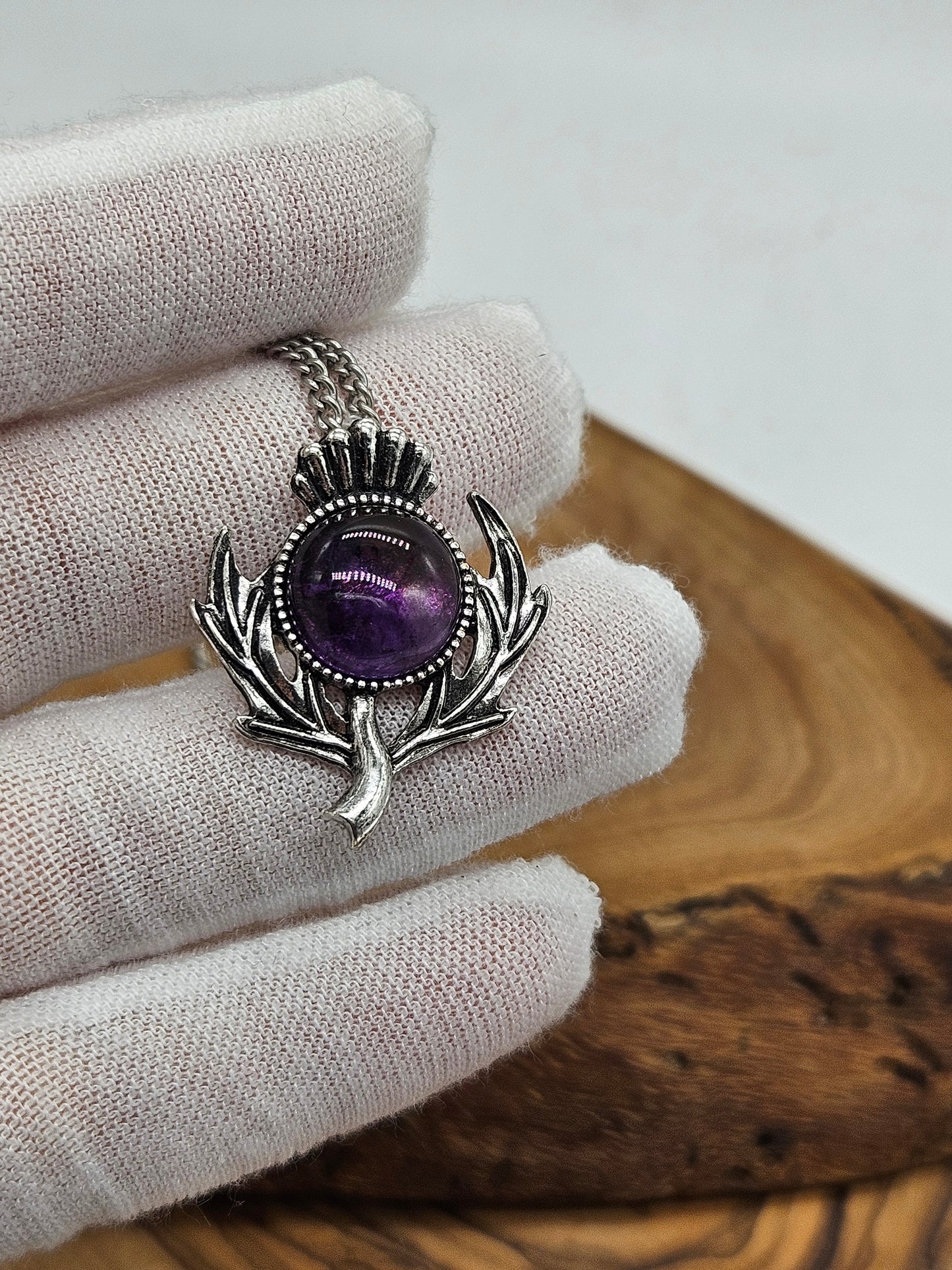 Vintage pendant Scottish Thistle with Violet Insert with Chain