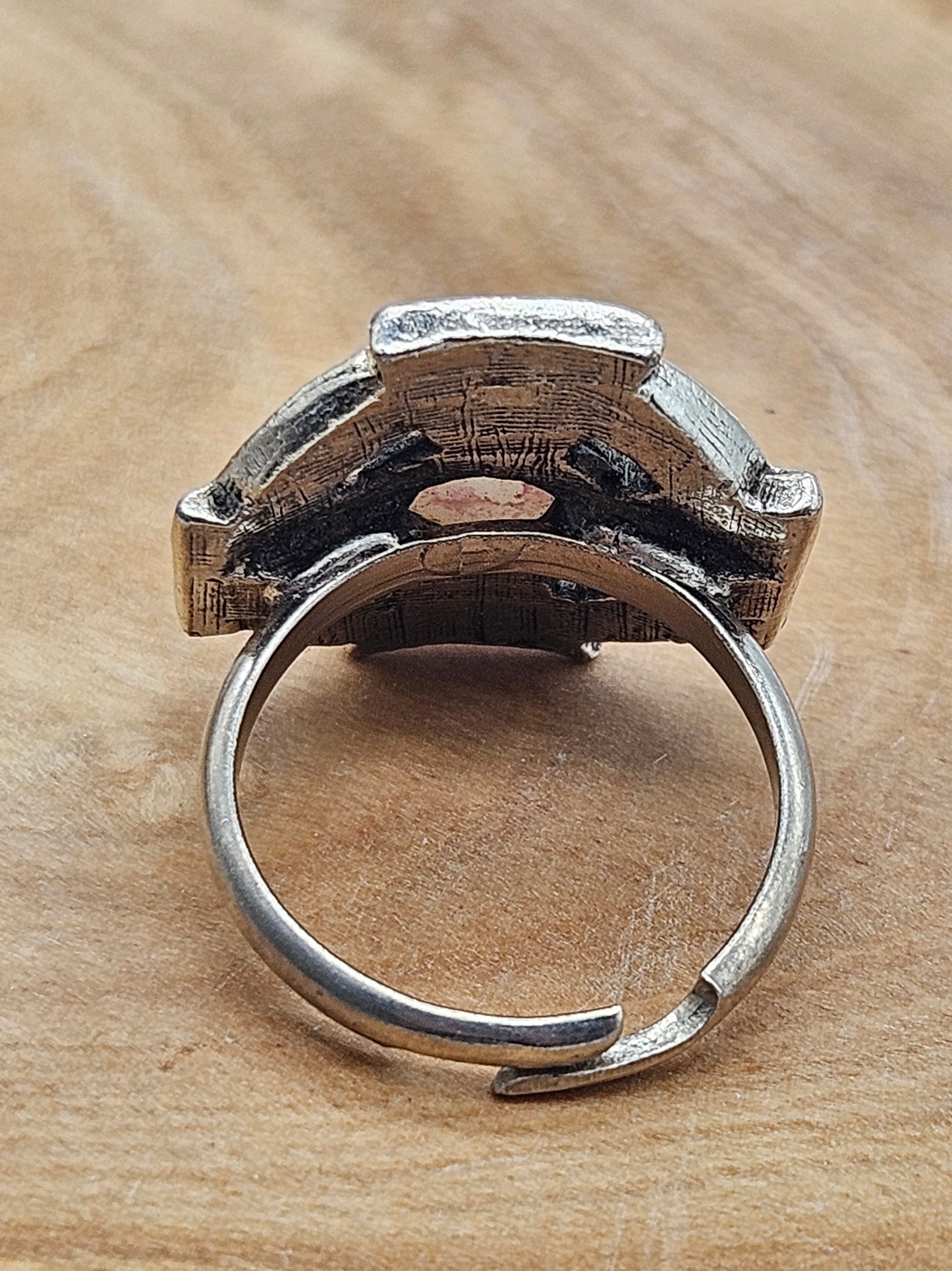 Vintage Celtic Cross Adjustable Ring with white Stone