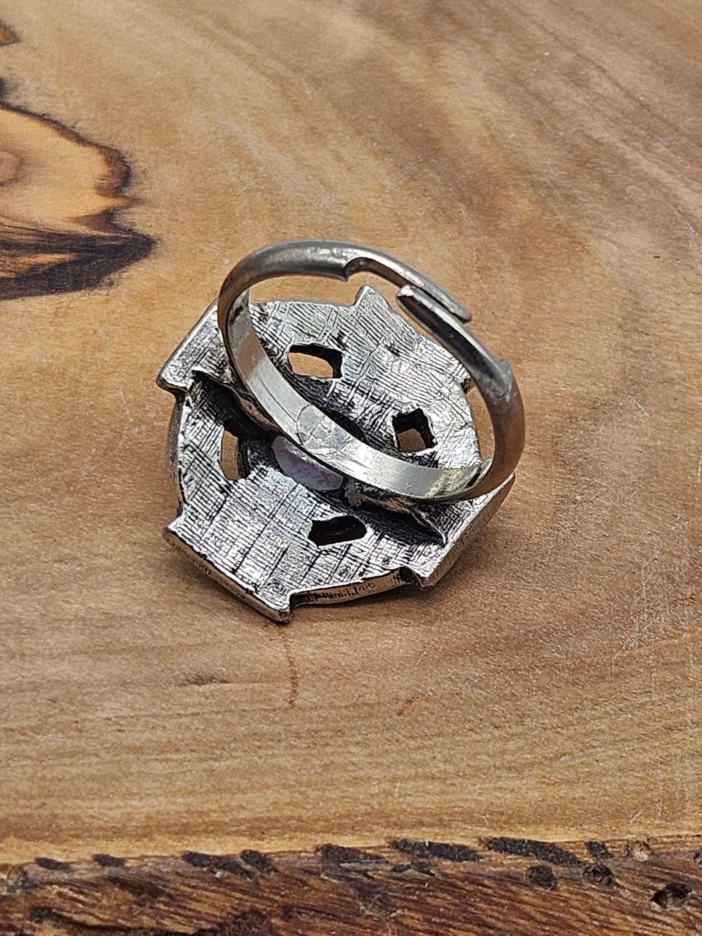Vintage Celtic Cross Adjustable Ring with white Stone