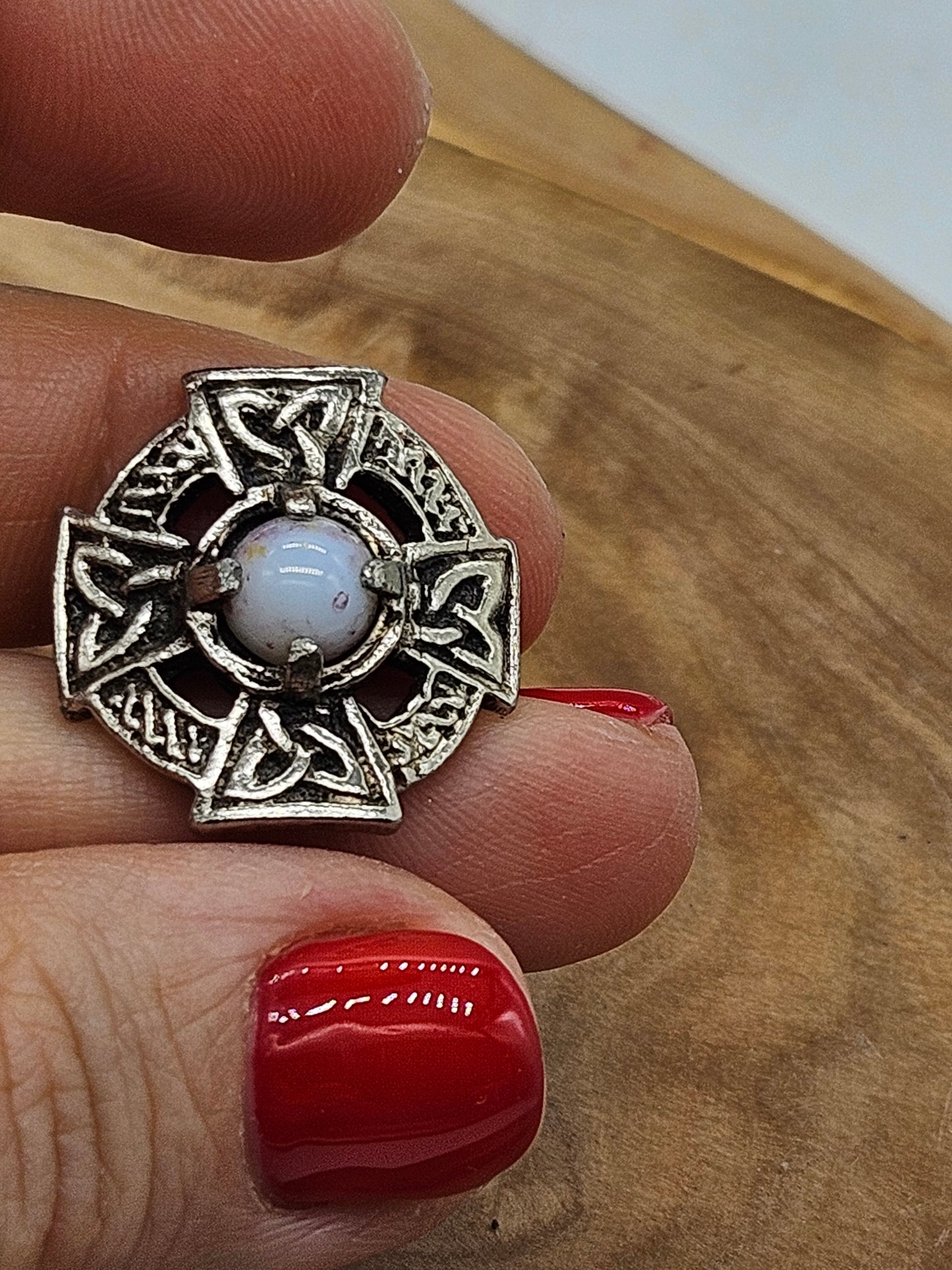 Vintage Celtic Cross Adjustable Ring with white Stone